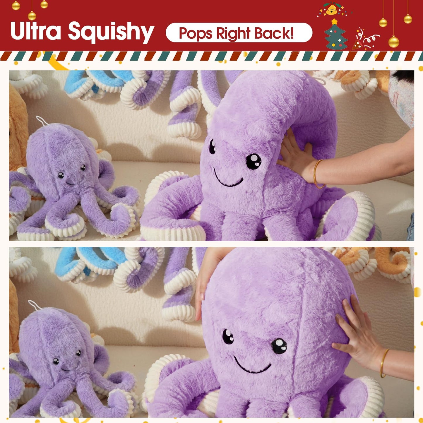 DENTRUN Octopus Stuffed Animals, Giant Octopus Plush Doll Play Toys for Kids Girls Boys Adults Birthday Xmas Halloween Present Stuffed Sea Animals Plushie, 7/16/24/32 Inches, 5 Colors