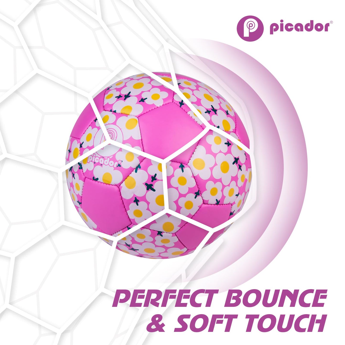 Picador Soccer Ball Size 4 Girls, Pink Flower Kids Soccer Ball for 6-8 8-12 Youth Children Teens Outdoors Sports Training Ball with Pump
