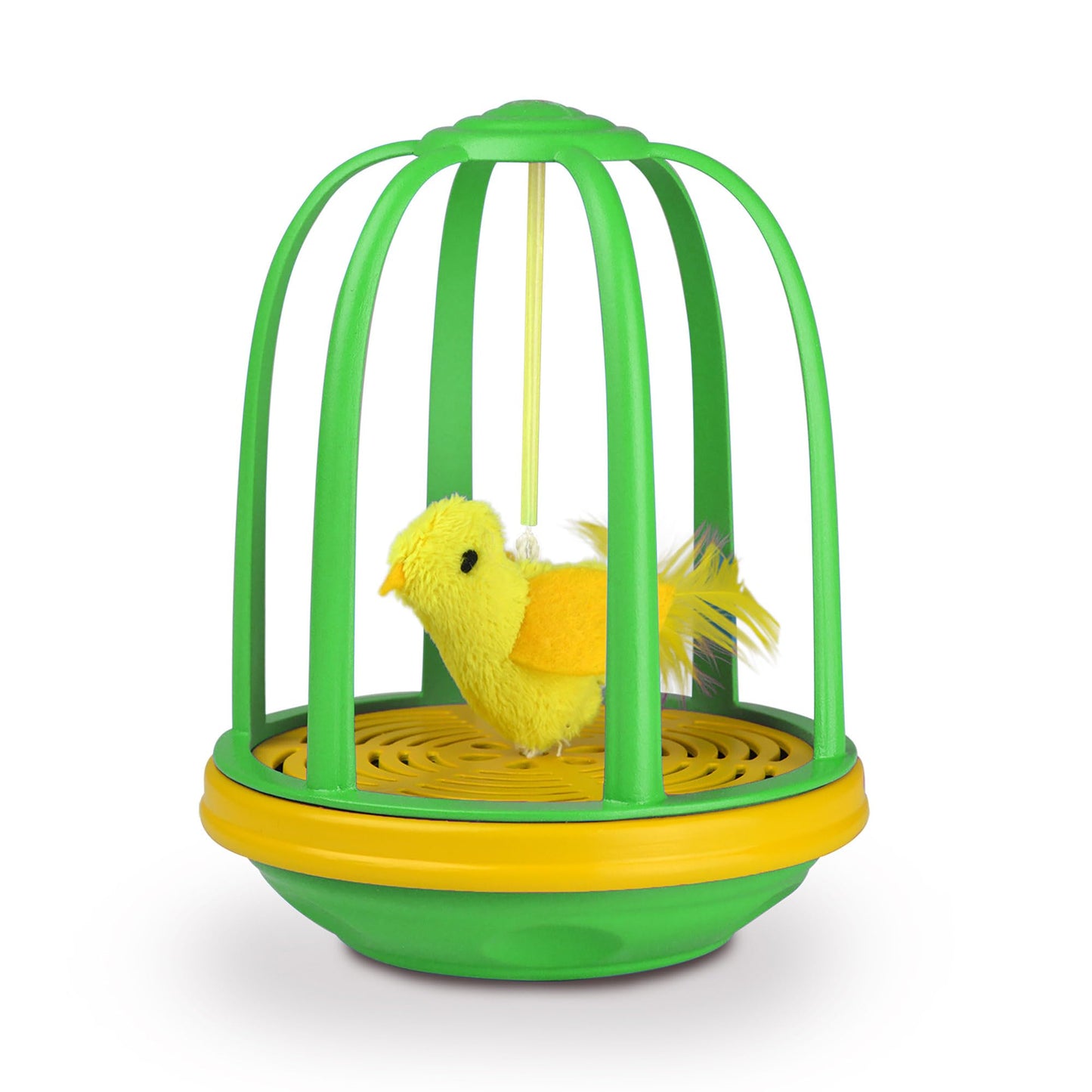 Pet Zone Caged Canary Electronic Action Bouncing Bird Cat Toy with Real Bird Sound, Pack of 1