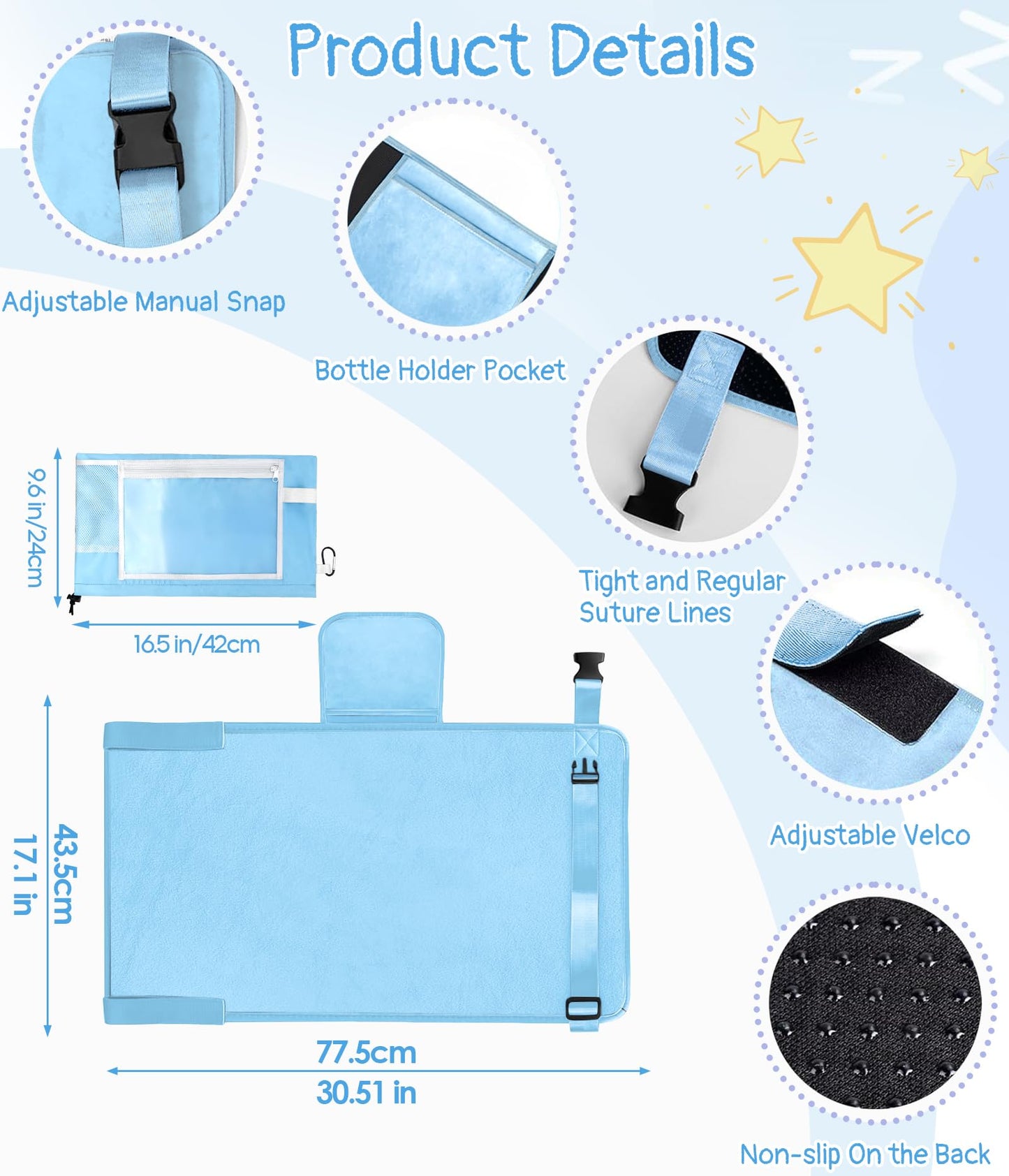 Toddler Airplane Bed, Toddler Travel Bed Airplane Seat Extender for Kids, Plane Tray Cover with Built-in Holder, Baby Travel Essentials for Flying, Portable Plane Footrest for Kids Blue
