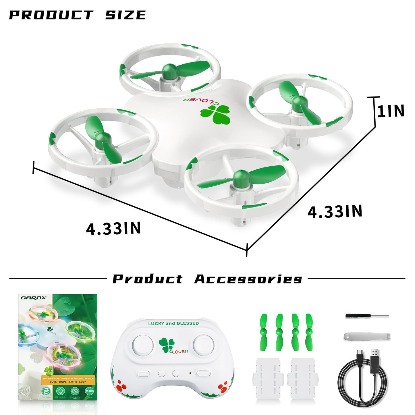 Clover Drone for Kids – Beginner-Friendly LED Quadcopter with Dual Modular Batteries, Easy to Fly, Altitude Hold, One-Key Takeoff, 360 Flips – Gift for Boys & Girls Age 6+