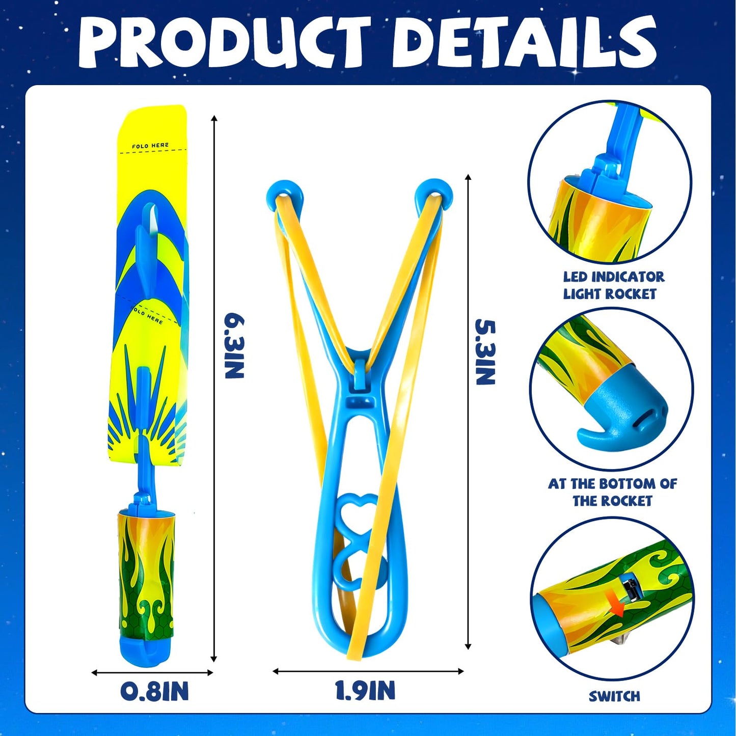 Bloolilies 50 Pcs LED Slingshot Flying Toys for Kids with 25Pcs Slingshots+25Pcs Glow Helicopters Glow in The Dark Rocket Launcher Outdoor Light Up Toys Birthday Gift Party Favors for kids 4-8 8-12