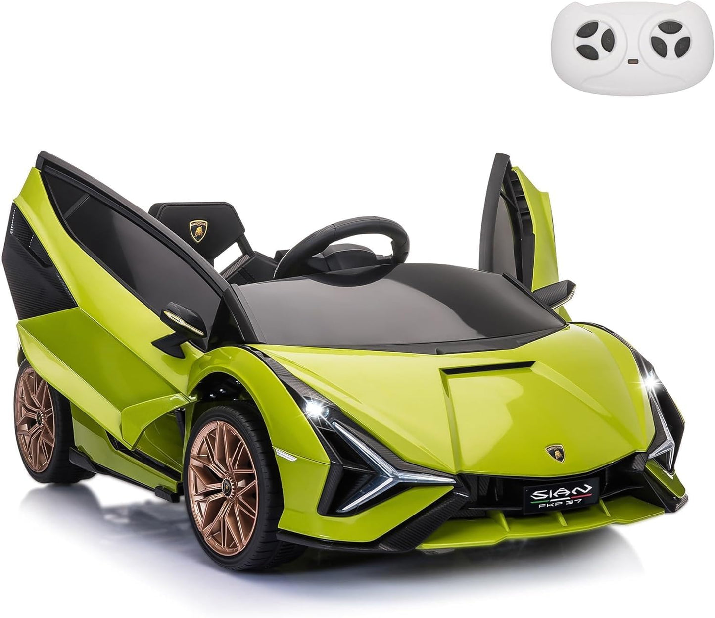 TOBBI 12V Kids Electric Ride On Car, Licensed Lamborghini SIAN Parente Remote Control Toy Toddler Battery Powered 4 Wheeler Vehicle to Drive with Safety Belt/Horn & LED Lights for Children 1-6-Green