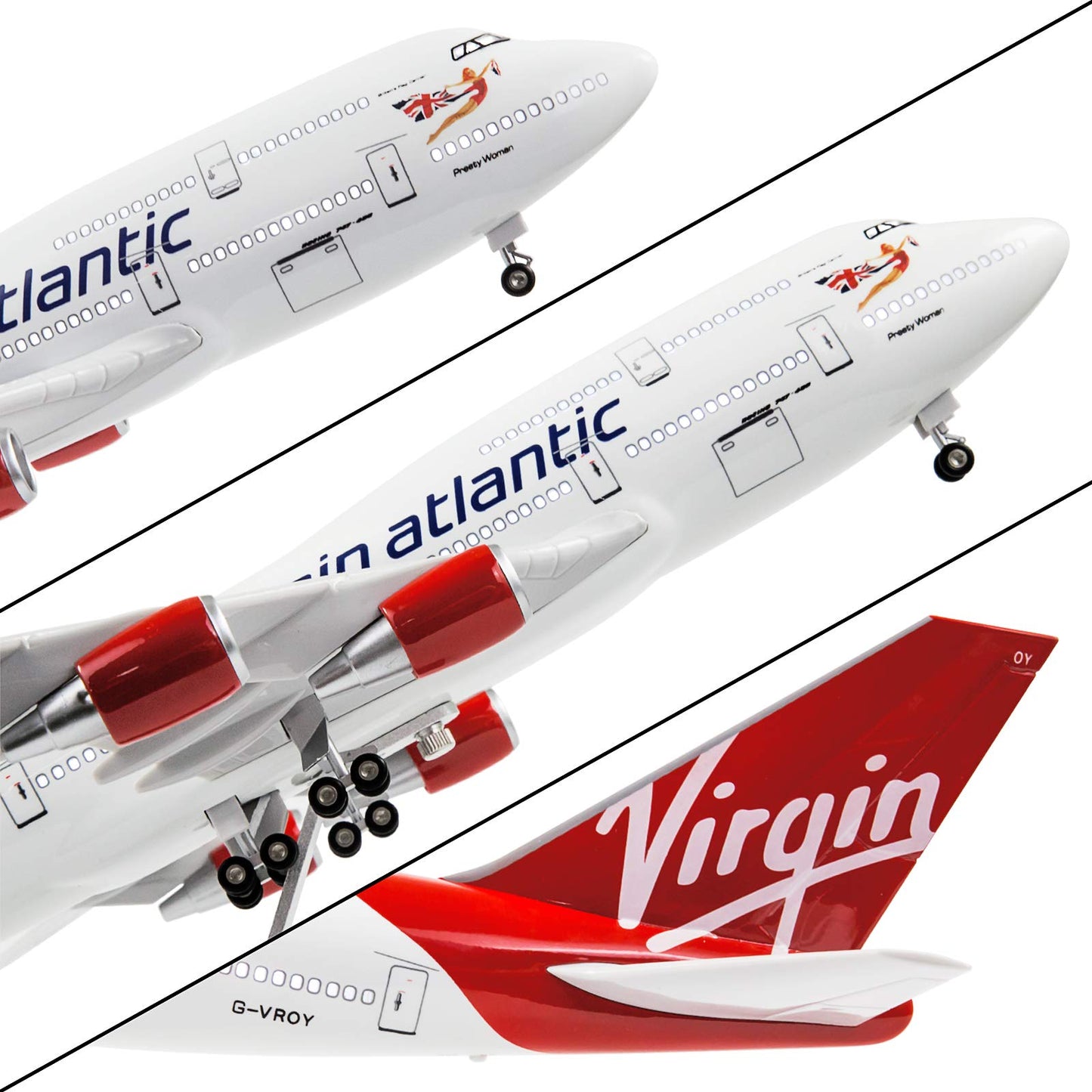 24-Hours 18” 1:130 Scale Model Jet British Airways Virgin B747 Model Planes Kits Display Die-cast Airplane with LED Light(Touch or Sound Control)