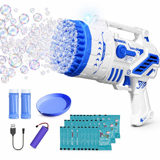 Bubble Gun for Kids, 69-Hole Bubble Machine with LED Lights, 69 Hole Bubble Blaster Blower, for Ages 3+, Summer, Birthday, Party Wedding Outdoor (Blue)