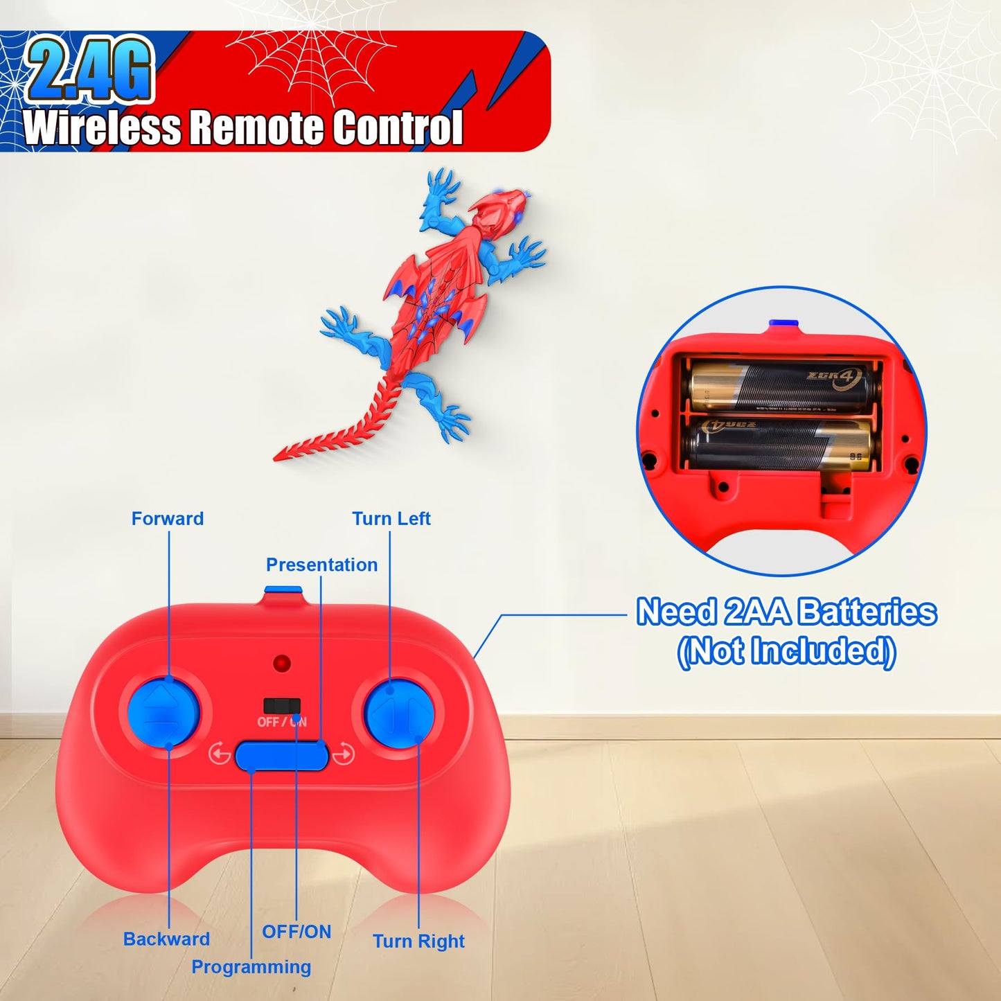TWFRIC Wall Climbing Gecko Lizard The Rechargeable Remote Control Car Toy - Exciting RC Crawlers for Kids Ages 6+, Unlock Endless Fun, Perfect for Halloween, Christmas & Birthday Gifts (Red)