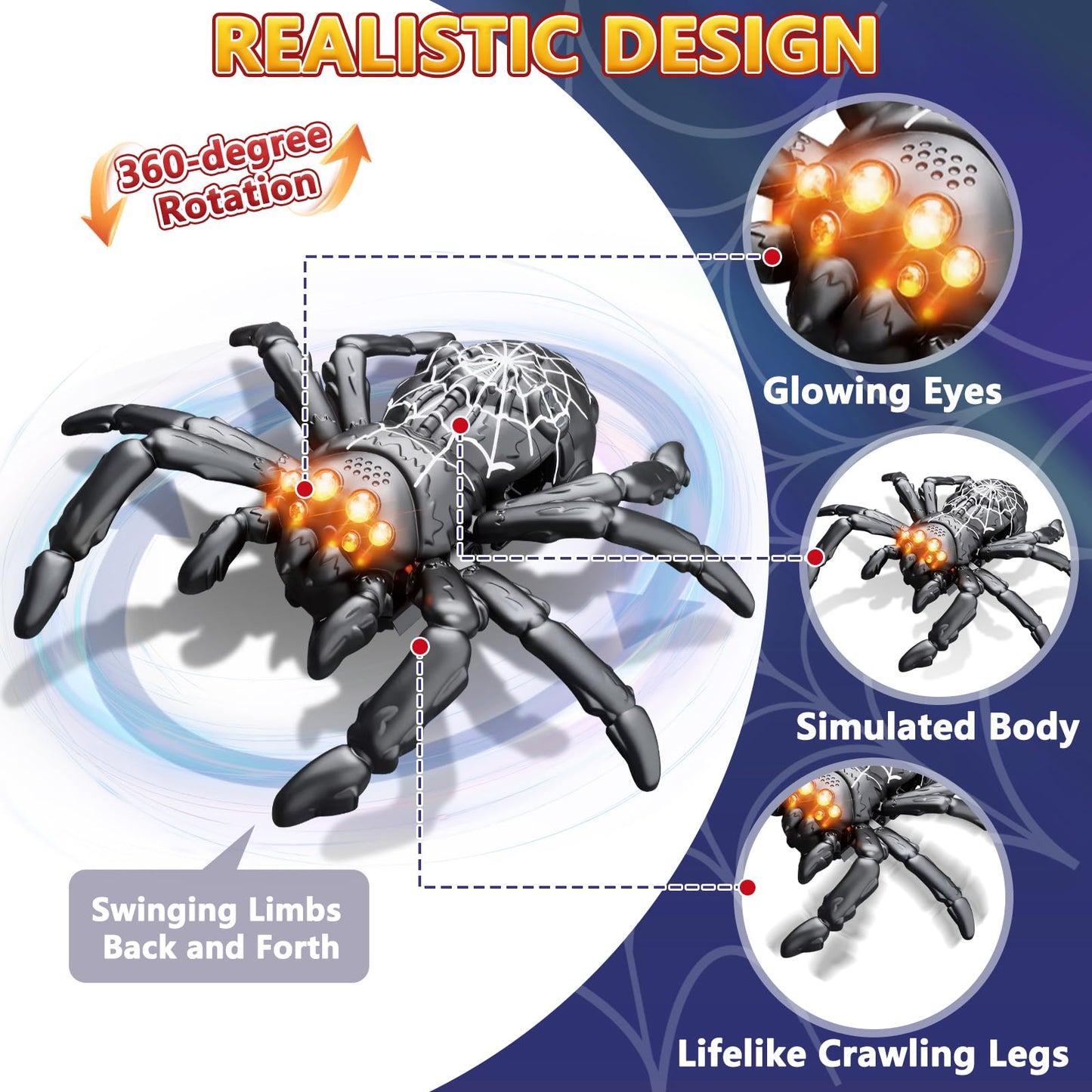 Infowush Wall Climbing Spider, Rechargeable Remote Control Spider Kids Toys, Floor/Wall Crawling Robot Spider Toy, Wall Crawler Spider Prank Toys Birthday Gifts for Boys Girls Ages 3-5 5-7 8-13, Black