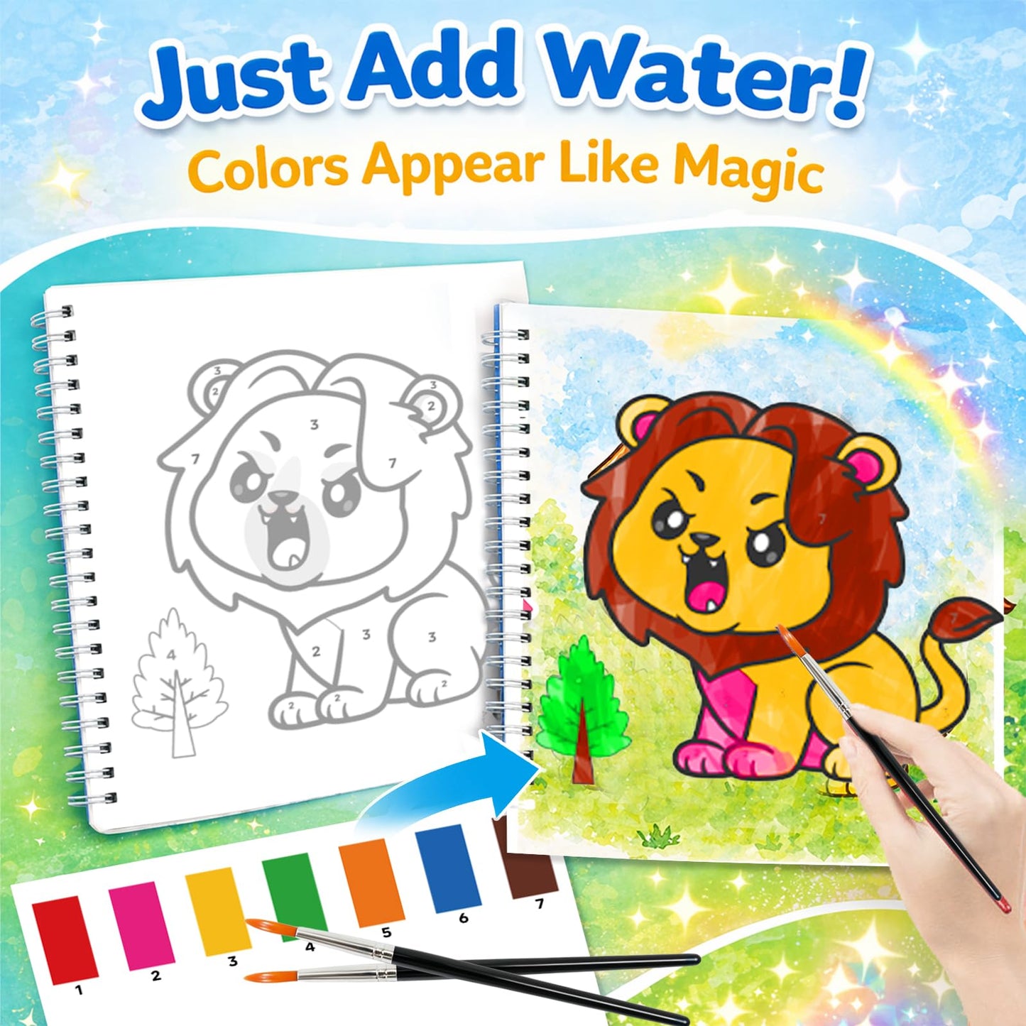 2 In 1 Sticker Paint Books, Animal&Princess Theme Paint Water Coloring Books for Toddlers with 2 Paint Brushes, Mess Free Coloring, Preschool Education, Arts&Crafts Drawing Activities Birthday Gift