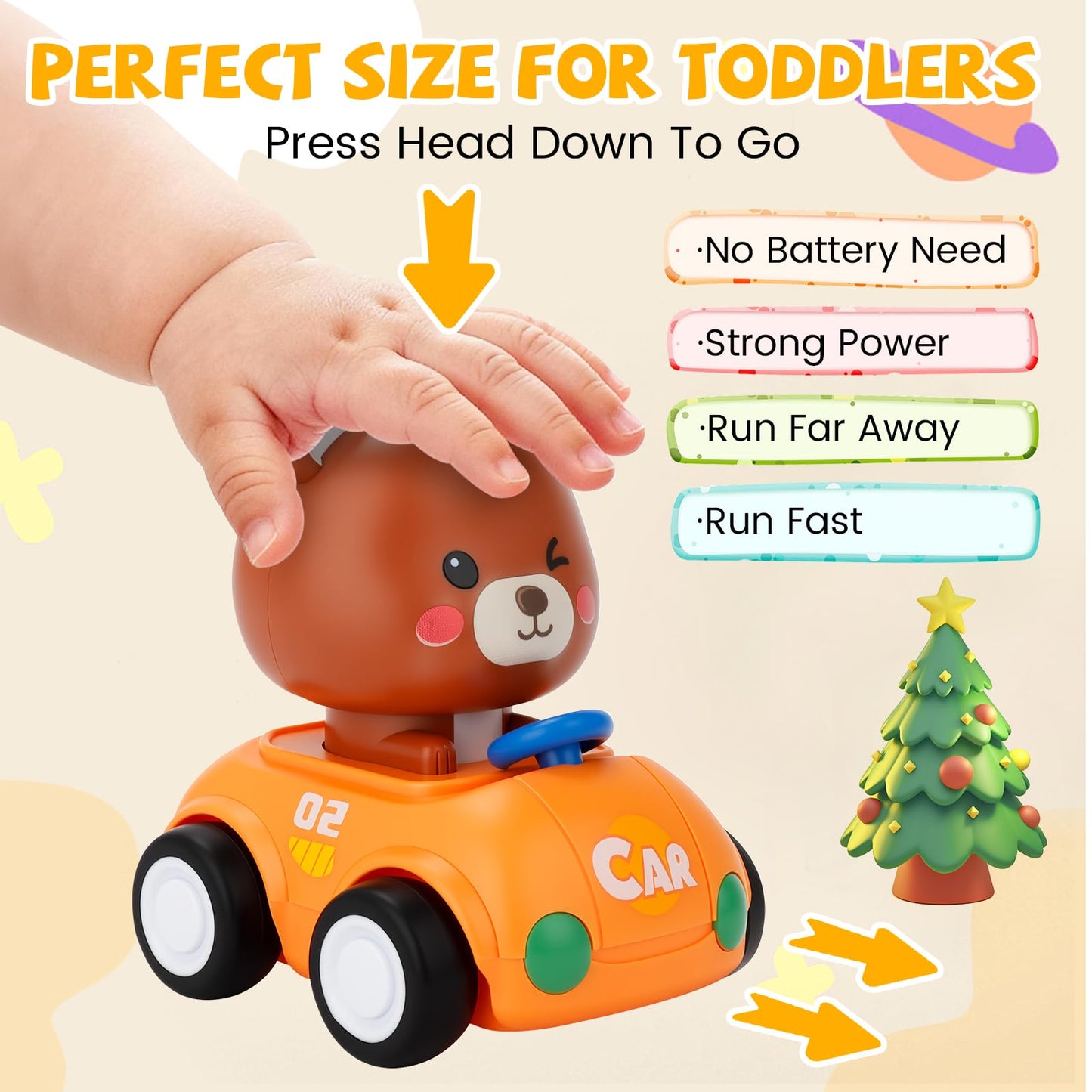 LBJGL Press and Go Car Toys for Toddlers 1-3, 4 Pack Friction Powered Baby Push Cars, Infant Play Vehicle Set for 6-9-12-18 Months, 1st Birthday Gifts for 1-2 Year Old Boys Girls