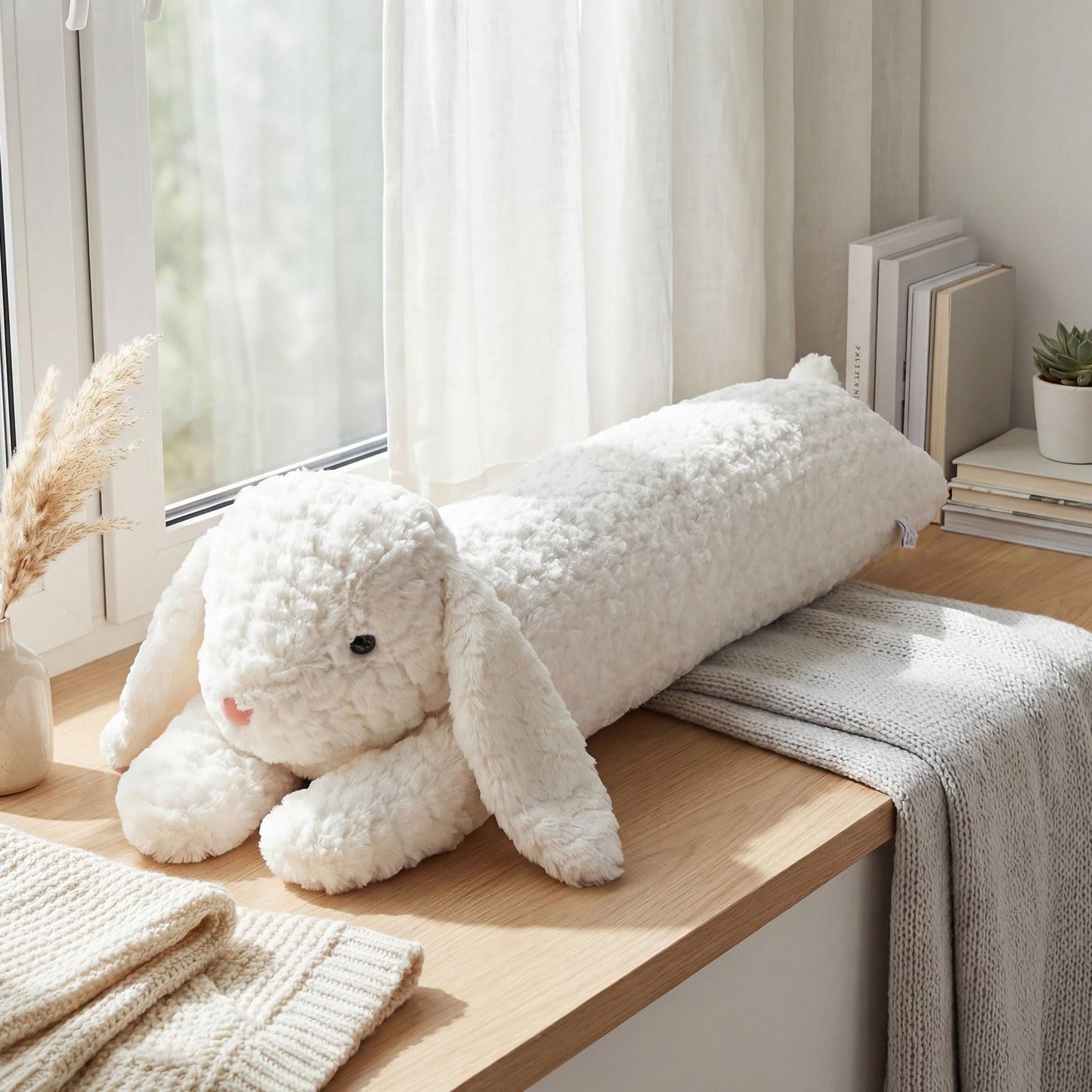 Lewtemi 47 Inches Giant Rabbit Stuffed Animal Weighted Oversized White Plush Toys Soft Plush Hugging Pillow Bedroom Decor Backrest for Accent Chairs Birthday Gift for Kids Boys Girls Adults