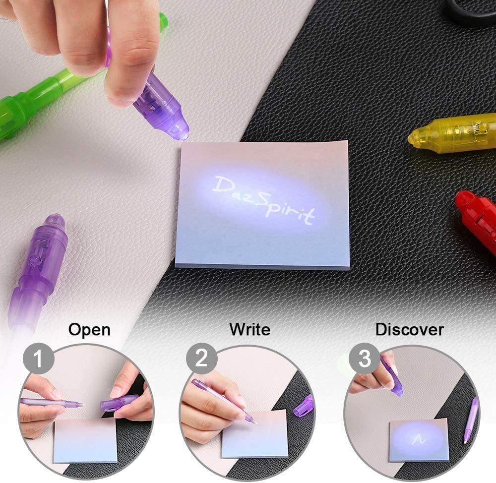 DazSpirit 30 Pack Invisible Ink Pens with UV Light, Classroom Prizes, Treasure Box Fillers, Prize Box Toys, Goodie Bag Stuffers, Spy Party Favors for Kids 8-12, Secret Message Pens