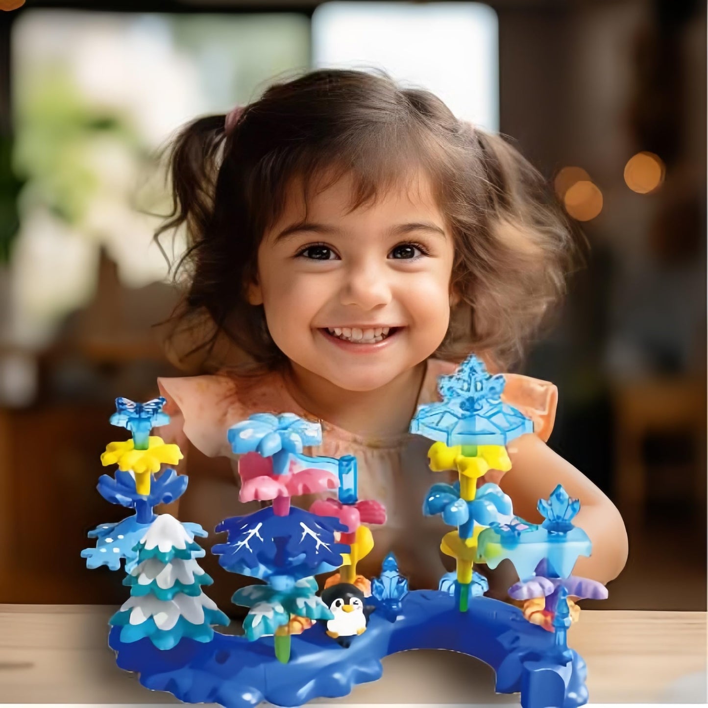 PSDVAYI Toys for 3 4 5 6 Years Old Toddlers, Snow Garden Stacking Toys,40 PCS DIY Building Blocks, STEM Educational Preschool Kindergarten Toy, Christmas Birthday Easter Gift with Storage Bag