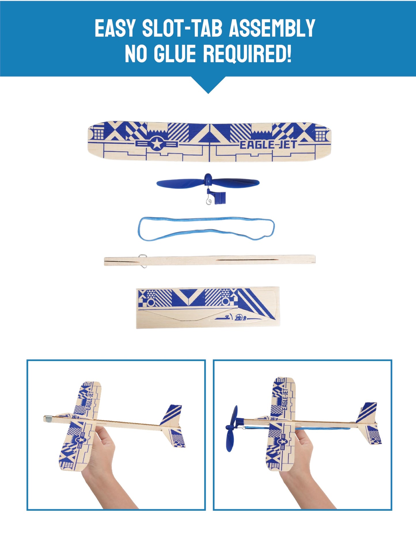 PLAYSTEM Balsa Wood Airplane Kit - 4 Pack Model Gliders & Rubber Band Powered Planes | Outdoor Toy Set for Kids | STEM Learning Airplanes | Easy Assembly No Glue Needed