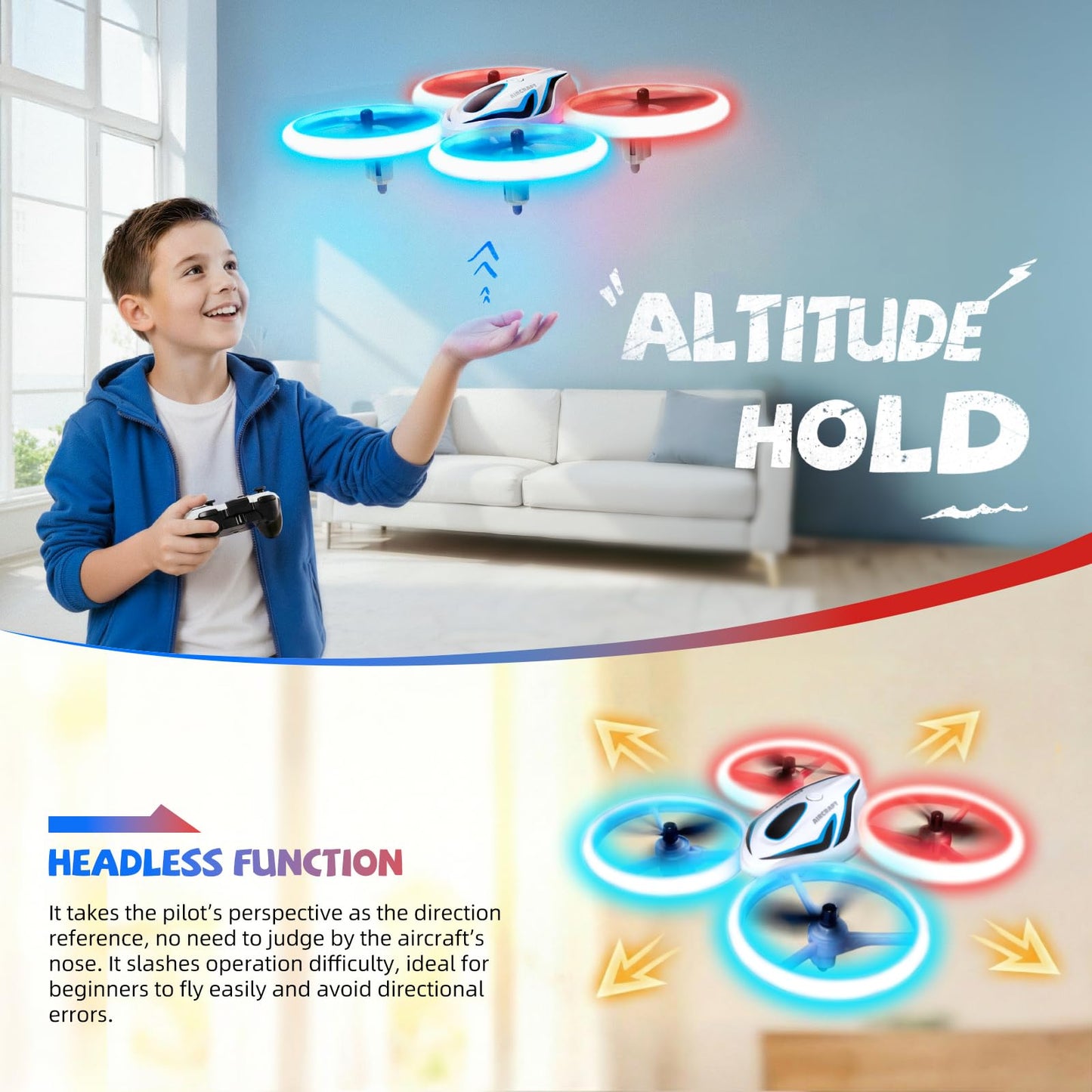 Drone for Kids & Adult, 3 Batteries 24 Min Flight Time, Anti-Collision RC Quadcopter with LED Light, Altitude Hold, Easy to Fly Kids Gifts for Boys & Girls Ages 14+