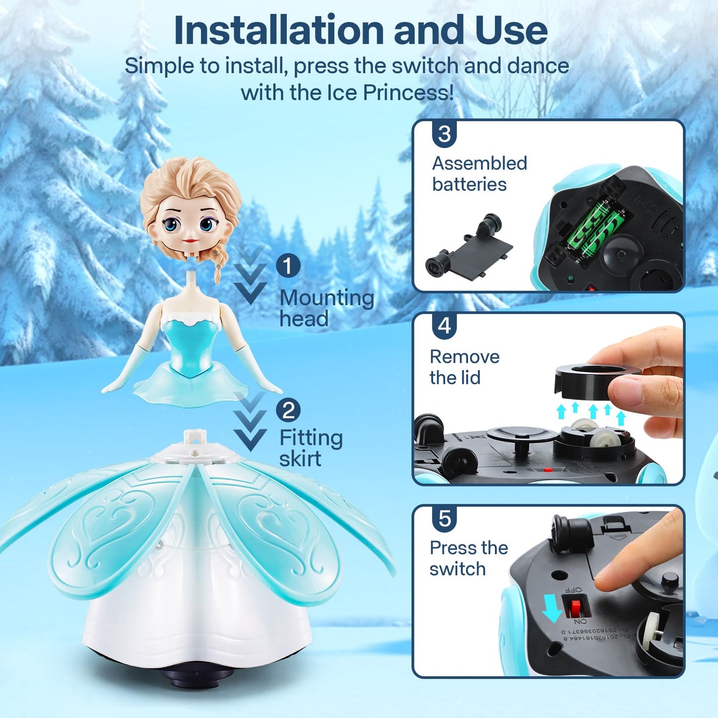 Toys for 3 Year Old Girls, Ice Princess Dancing Robot Doll for 3 4 5 Year Old Girl Birthday Gifts, Bump and Go Moving Toy with Magic Lights & Music, Easter Basket Stuffers Gifts for Kids Toddlers