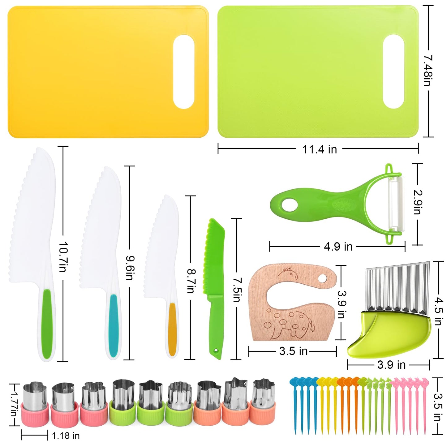 46 PCS Kids Knife Set, Toddler Knifes for Real Cooking, Montessori Kitchen Toys with Cutting Board Crinkle Cutters Kid Safe Knives, Birthday Xmas Gift for Girls Boys
