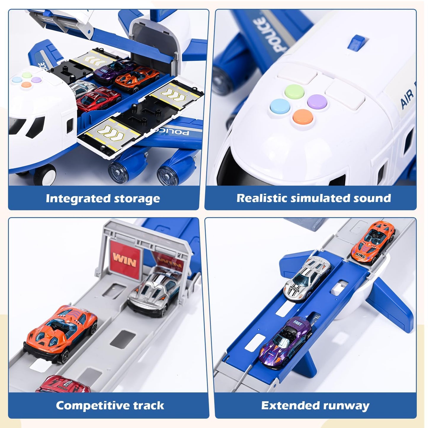 Tyyseis Airplane Race Track Kids Toys with Lights and Sound,Foldable 4 Layer Track Toy Set,Aairplane with Game Mat, Airplane Racing Cars,Christmas Birthday Gifts for Age 3 4 5 6+Years Old Boys Girls