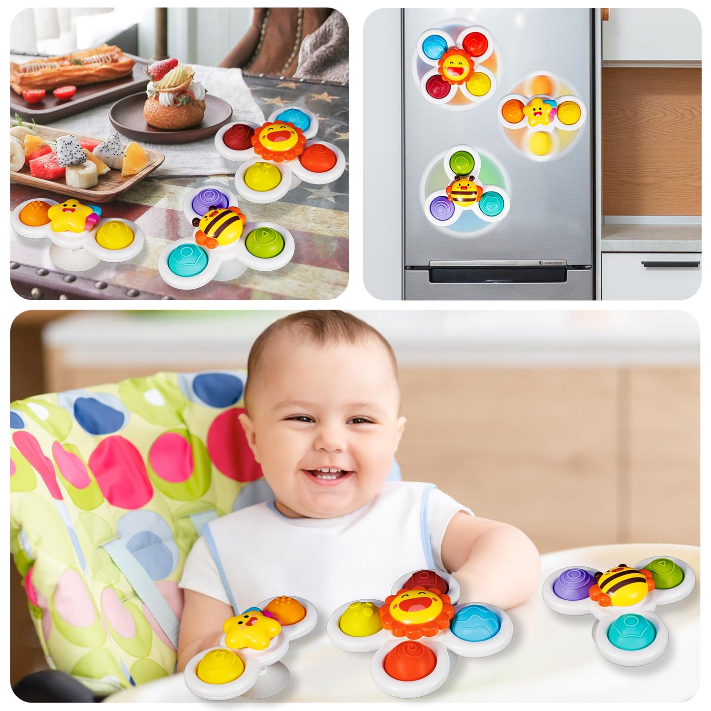 ALASOU 7 PCS Dinosaur Car Toys with Playmat and 3 PCS Suction Cup Rotating Toys for Infant and Toddlers
