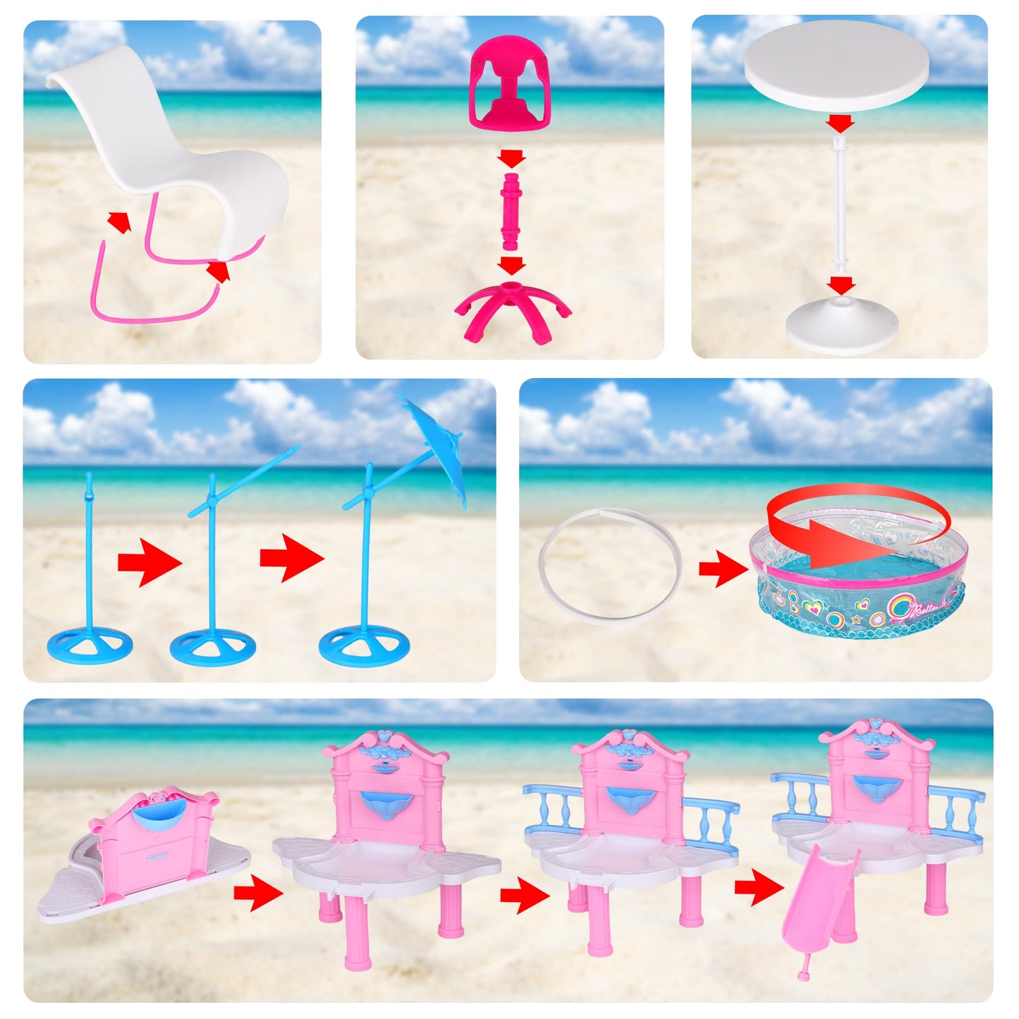 Glam Deluxe Doll Pool Playset with 7 Pcs Accessories, Fits 12 Inch Dolls, Kids Gifts for 3 to 8 Year Olds Girls, Bath Toys for Toddlers, Birthday & Xmas Gift for Girls & Kids Aged 3+