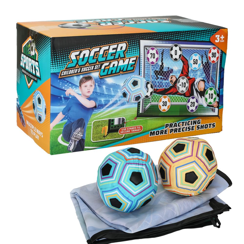 Kids Soccer Ball Target Game Set, Indoor Outdoor Sticky Soccer Game with 2 Soft Balls, 150x100cm Large Soccer Shooting Target, Fun Sports Toy Gift for Boys Girls Ages 3+ Backyard Yard Lawn Party Play