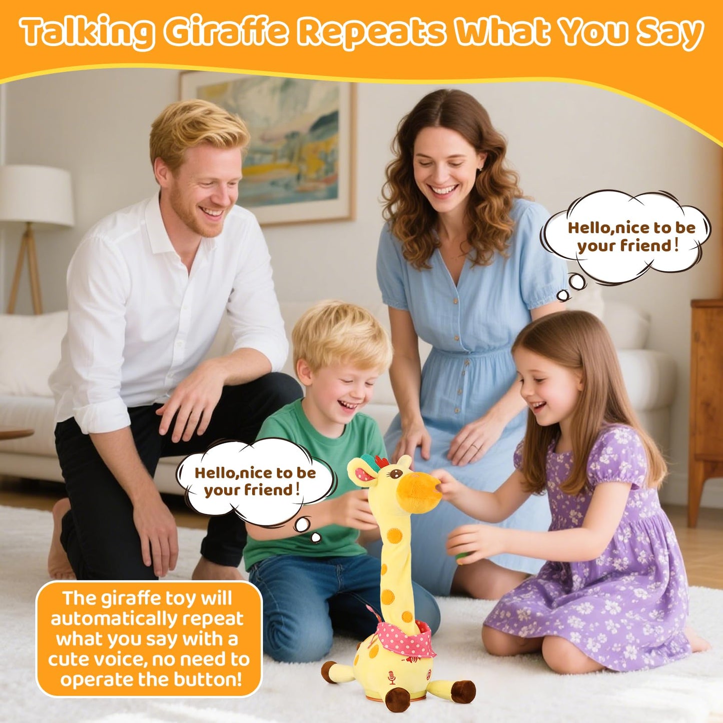 Emoin Dancing Giraffe Toy, Tanlking Giraffe Toys Musical Mimicking Toy, Singing 10 Pcs Songs for Baby Boys Girls, Repeating What You Say, Sing+Dancing+Recording+LED