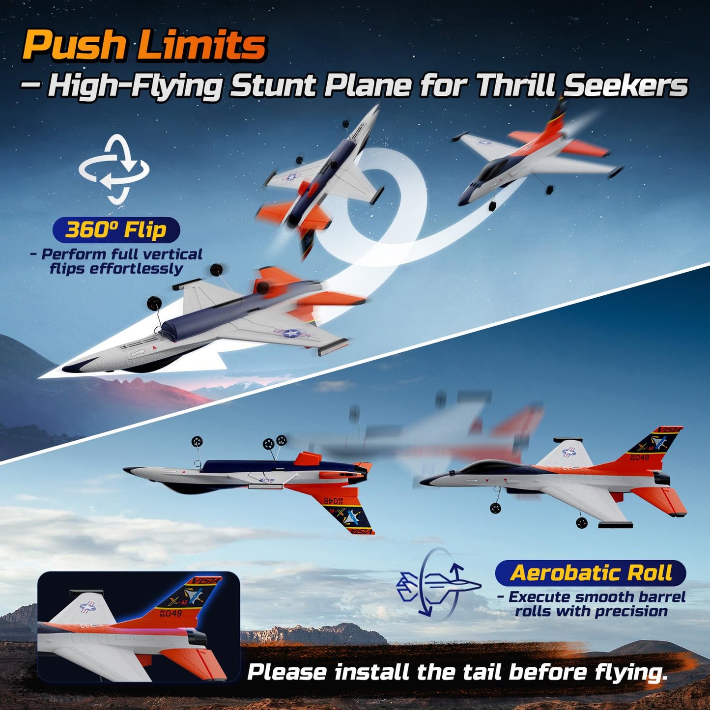 DEERC F-16 Style RC Airplane (X-62A Vista), 4-Channel Remote Control Jet with 6-axis Gyro Stabilizer EPP RTF Hobby Glider Aircraft Plane Easy to Fly for Adults Boys