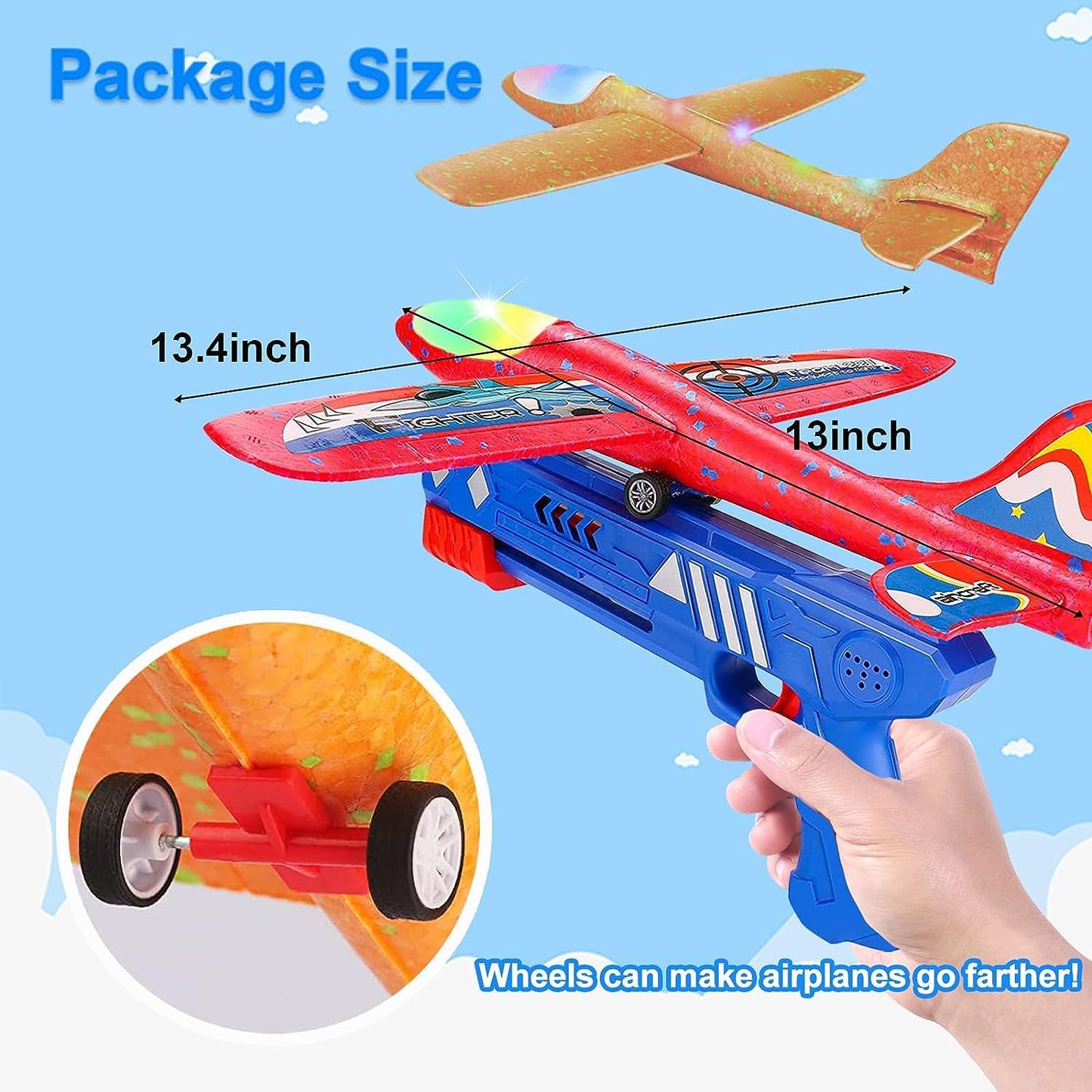 BAREEK 3 Pack Airplane Launcher Toy for Kids 13" Led Foam Glider Catapult Plane Kids Outdoor Toy 2 Flight Mode Foam Led Airplanes Outdoor Flying Toy 3 4 5 6 7 8 9 10 11 12 Old Boys Girls Birthday Gift