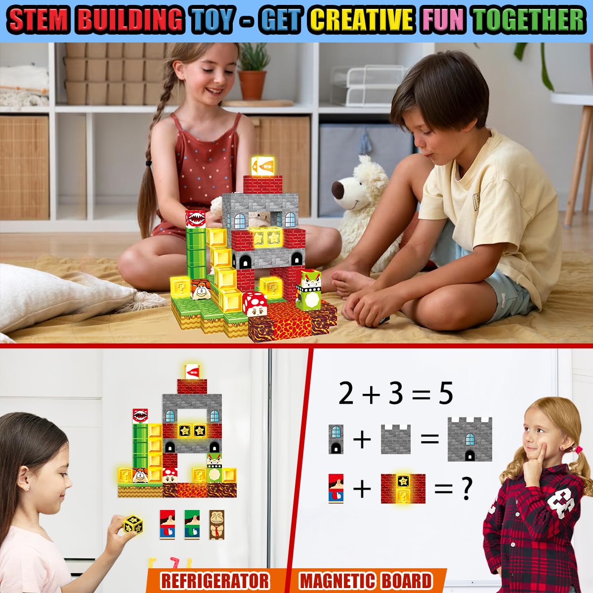 Daoyehsy 200PCS Magnetic Blocks Building Toys, 1" Light Up Building Blocks Magnet Cubes Tiles for Toddlers Boys Girls 3+, Build 3D World STEM Sensory Construction Toys