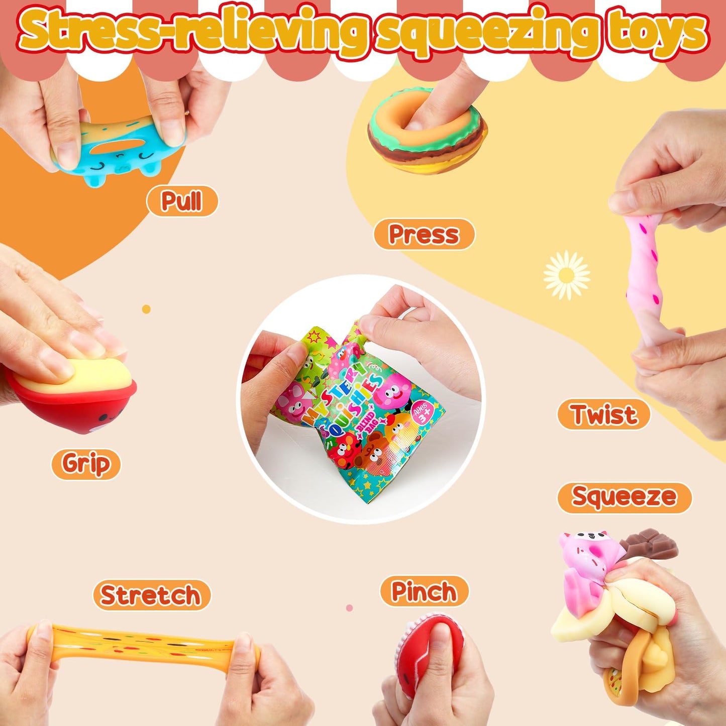 32Pcs Mochi Squishy Toys Bulk Kawaii Food Squishies Party Favors for Kids, Treasure Box Toys for Classroom Goodie Bag Easter Egg Fillers Birthday Gift Mini Stress Relief Sensory Fidget Squeeze Toys
