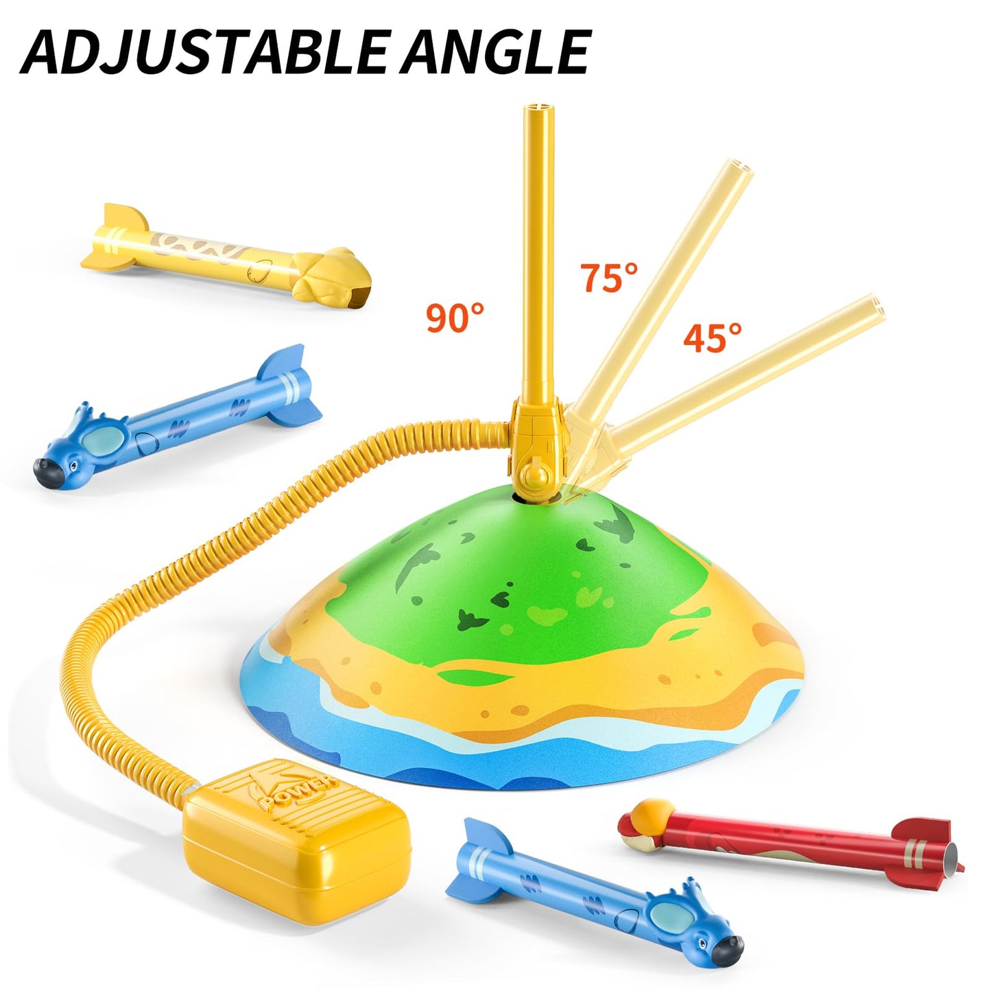 TEMI Dinosaur Rocket Launcher - 6 Dino Rockets, Launch up to 100 ft, Fun Outdoor or Indoor Kids Toy for Boys & Girls Age 3-7, Dinosaur Toy, Birthday Gift for Kids Age 4-8