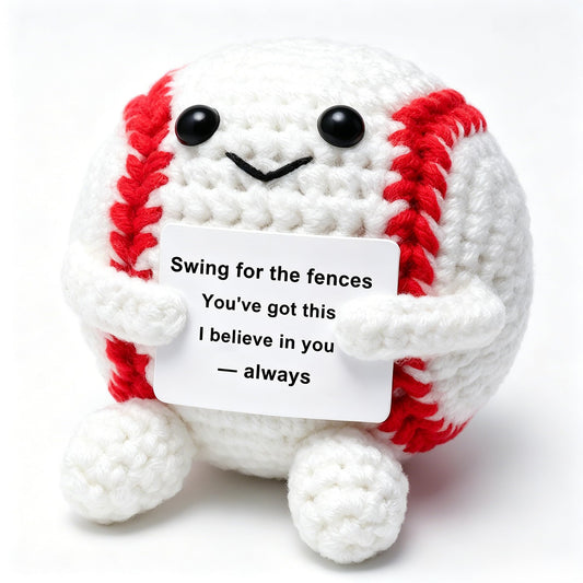 OkiyiD Mini Funny Positive Gifts Baseball, Knitted Wool Baseball Crochet Toy with Positive Card, Creative Cute Emotional Support Cheer Up Keepsake Gift for Kids Boys Men College Temmate