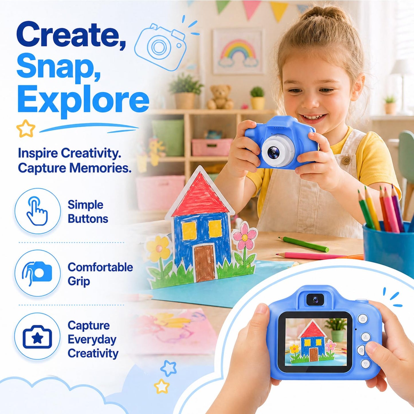 Tyseoome Kids Camera Toys Gifts Christmas Birthday Festival for Boys Age 3 4 5 6 7 8 9 10 Year Old Boy Toys HD Digital Video Toddler Camera with 32GB SD Card(Blue)