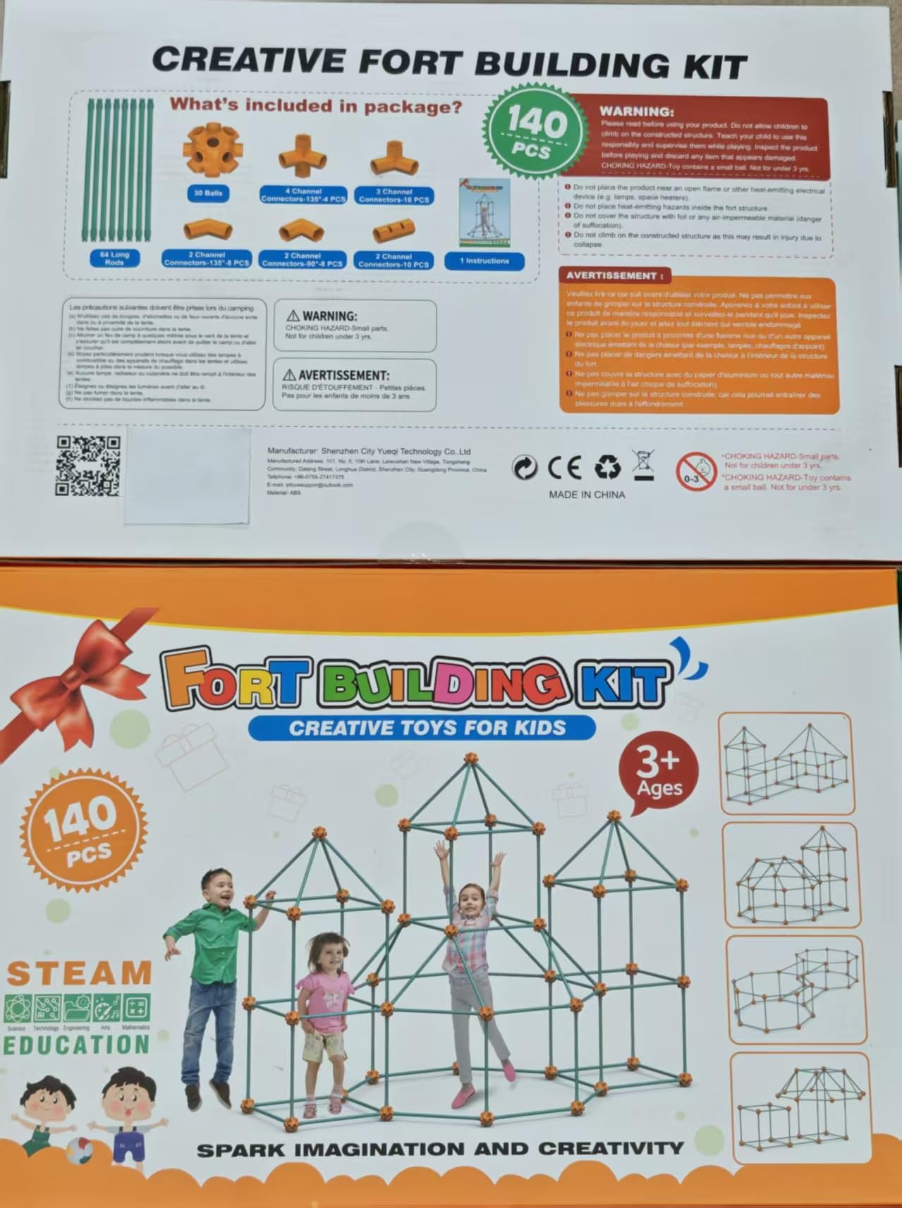 zqiliboyi 140 PCS Kids Fort Building Kit - Educational DIY Construction Toys for Kids 5+, Indoor & Outdoor Play Tent, Build Castles/Den/Play House, STEM Learning Building Sets for Boys & Girls
