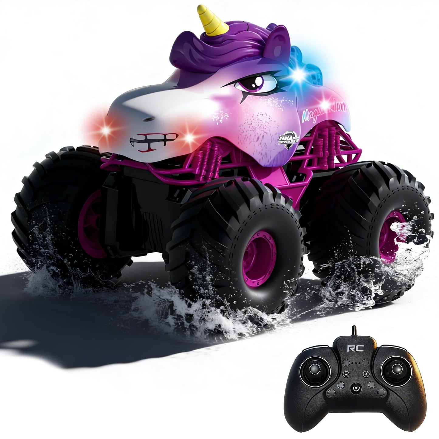 Unicorn RC Car, Pink Remote Control Car for Girls, 1:18 Amphibious Waterproof Monster Truck Unicorn Toys 2.4 GHZ Remote Control 360 ° Rotation Stunt Car, Gifts for Girls 6 + Years Old on Birthday