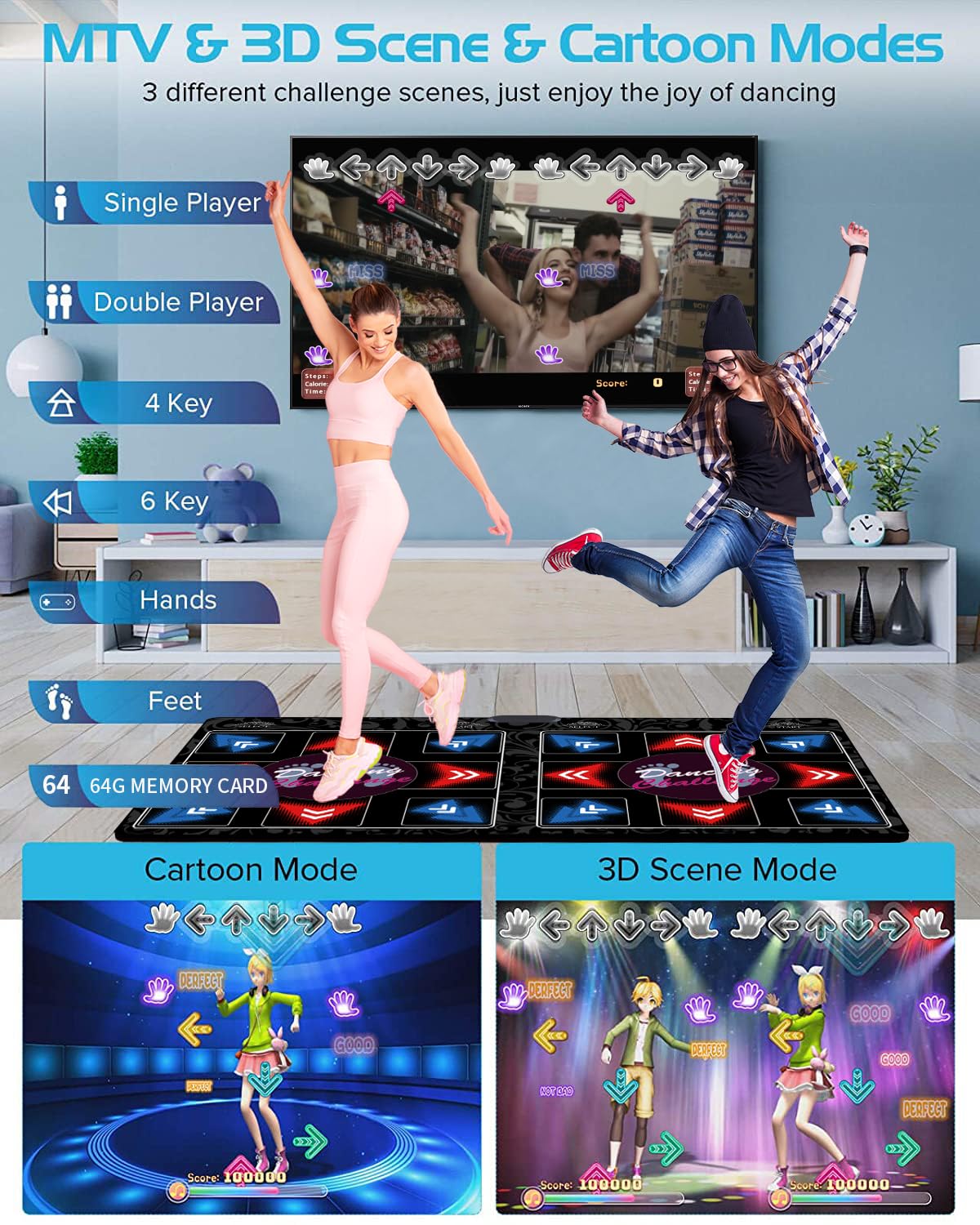 WuZhuangYuan HDMI Musical Electronic Dance mat with a Camera,81 Music Videos,Including 1000 Games,a 64G Large Memory Card,650 Songs,for Single/Double Users,a Luxurious Gift for Boys and Girls