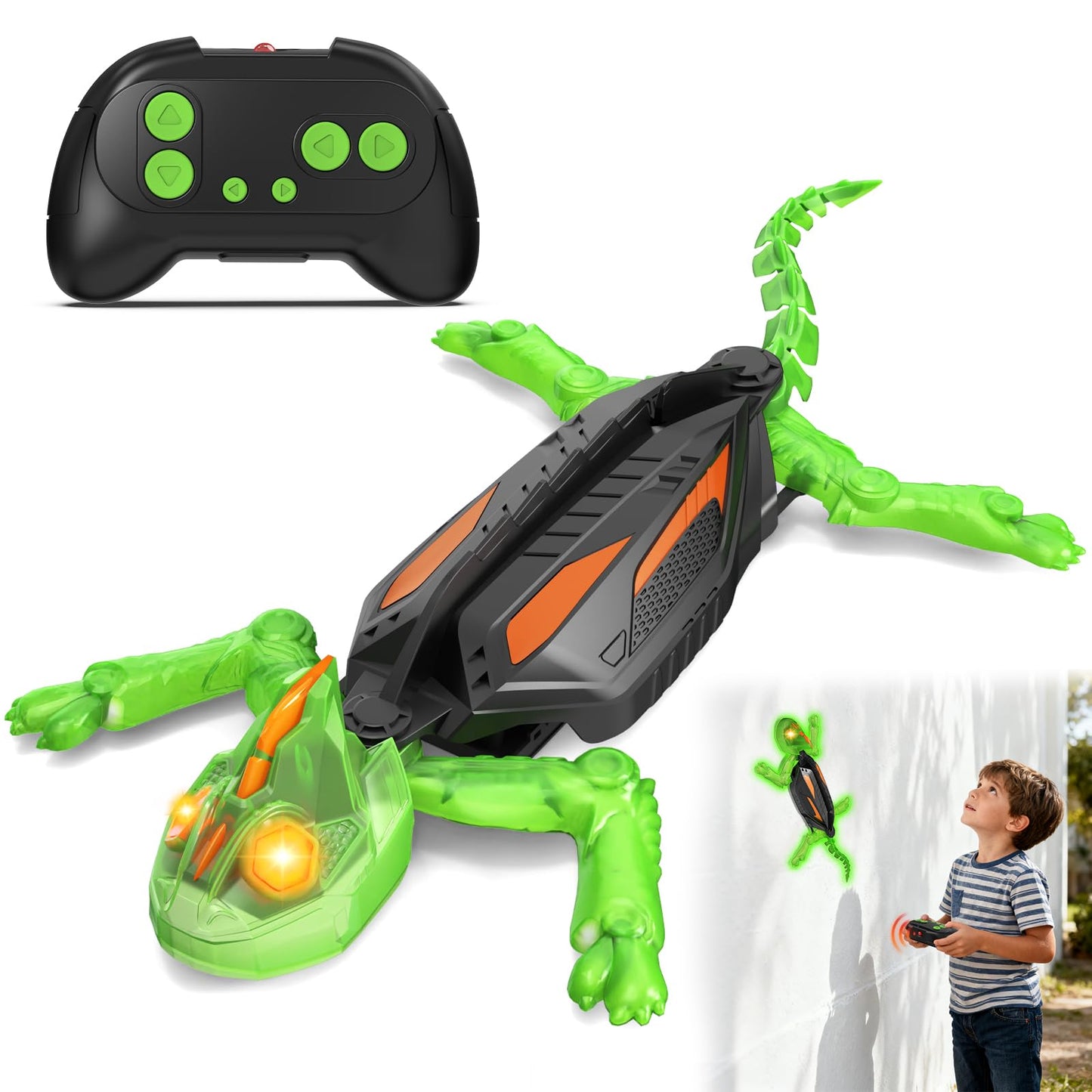 Glow-in-The-Dark Wall-Climbing Gecko Toy, Rechargeable Remote Control Lizard with LED Eyes, Lizard Wall Crawler, 360° Rotating & Dual-Surface Crawler for Floor and Wall,Gift for Kids Ages 3+,Birthday