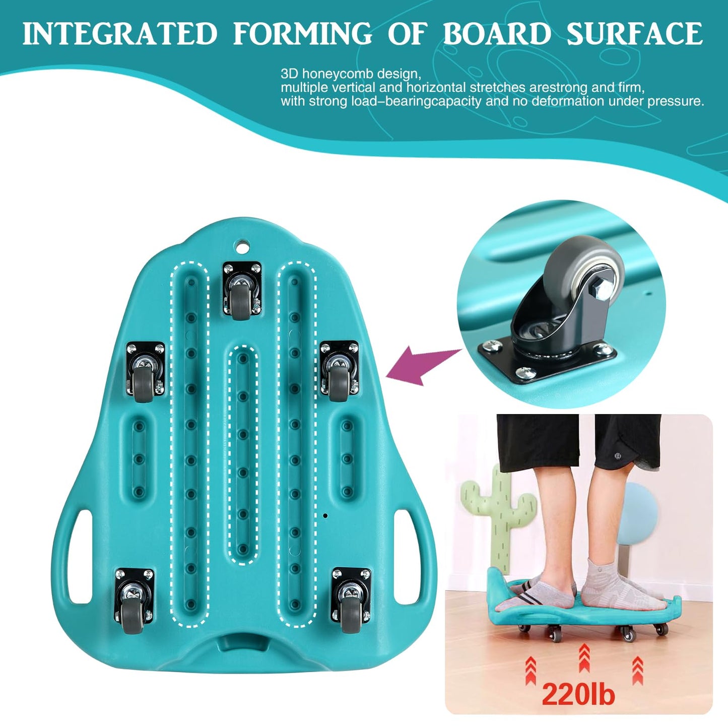 Large Scooter Board for Kids,Plastic Floor Scooter Board with Handles, Buckle and 1 Rope, Gym Scooters for Indoor Outdoor Sports,Sensory Training, Green