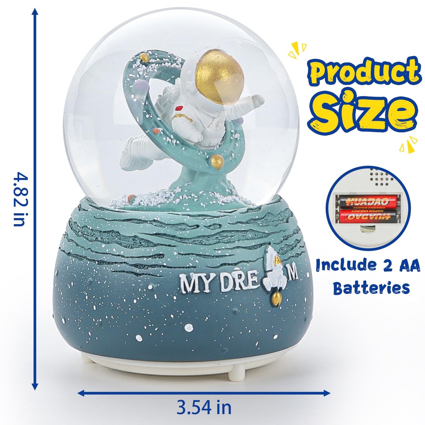 Astronaut Snow Globes, 80MM Musical Glitter Snow Globe to Explore The Vast Starry Sky, Astronaut Musical Snowglobe