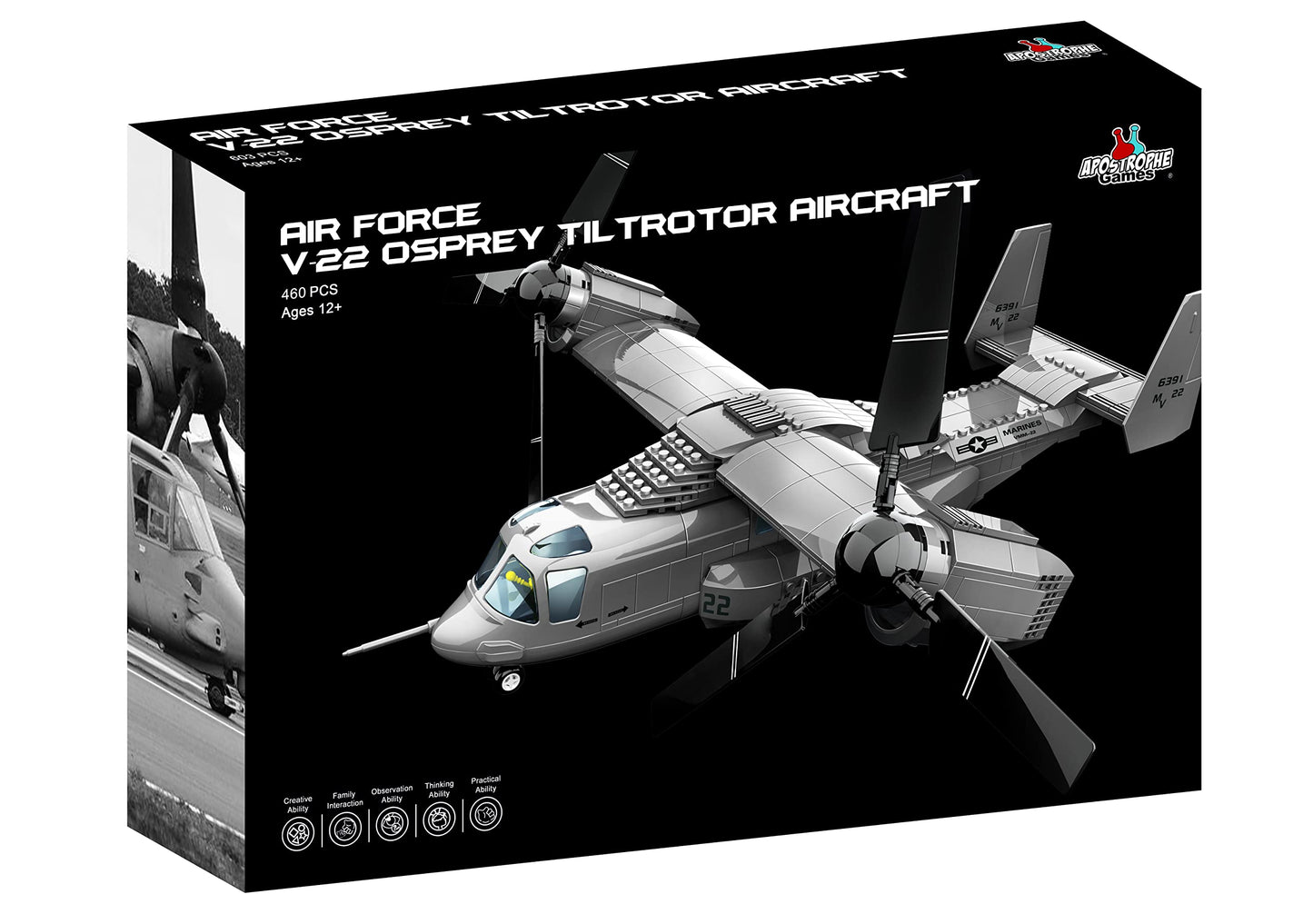 Apostrophe Games V-22 Osprey Tiltrotor Aircraft Building Block Set – 460-Pcs Plane for Kids Older Than 10 and Adults – Compatible with All Building Bricks