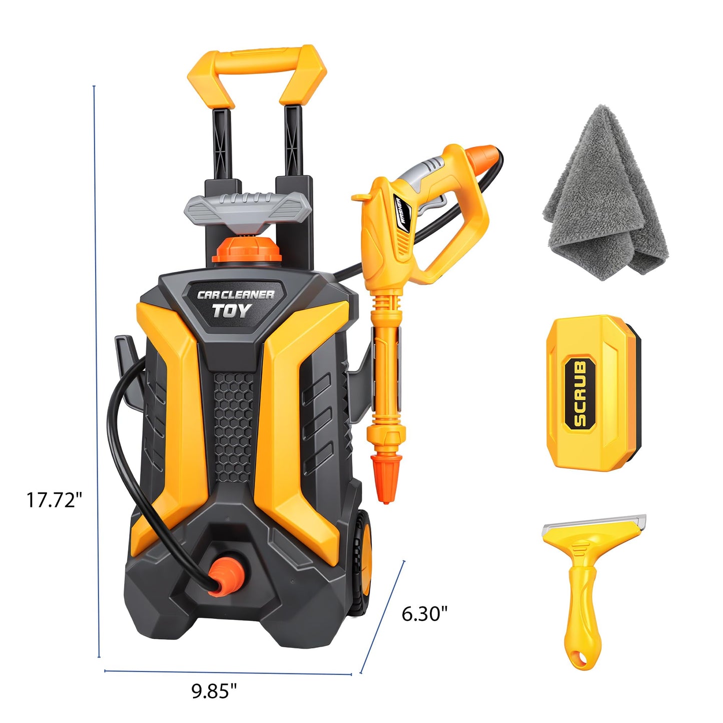 Kids Pressure Washer Toy, Outdoor Car Wash Playset for Patio Lawn Garden, Self Powered Water Pressure Washer Toy, Ages 3+, Gifts for Boys and Girls