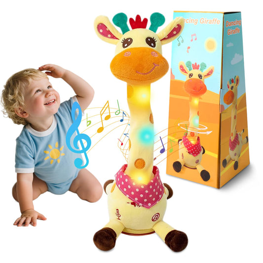 LUKETURE Dancing Talking Giraffe Toy Stuffed Plush, Cute Interactive Talking Giraffe Gift for Girls Boys Kids, Musical Baby Toys Singing 10 Children's Song Repeats What You Say