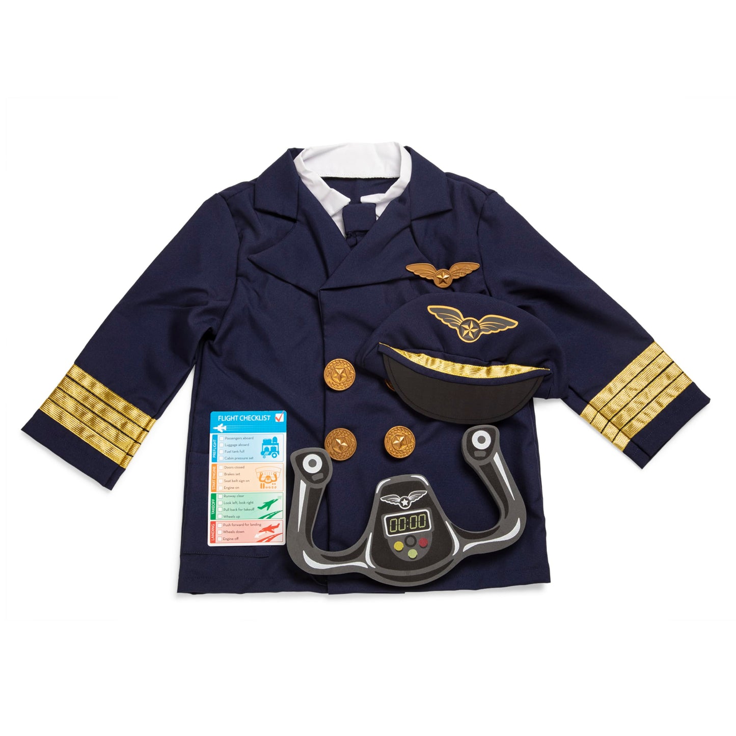 Melissa & Doug Pilot Costume, Pretend Play Dress Up Set (6-Pc) Jacket, Hat, Yoke & Accessories, Role Play Toys for Kids 3+