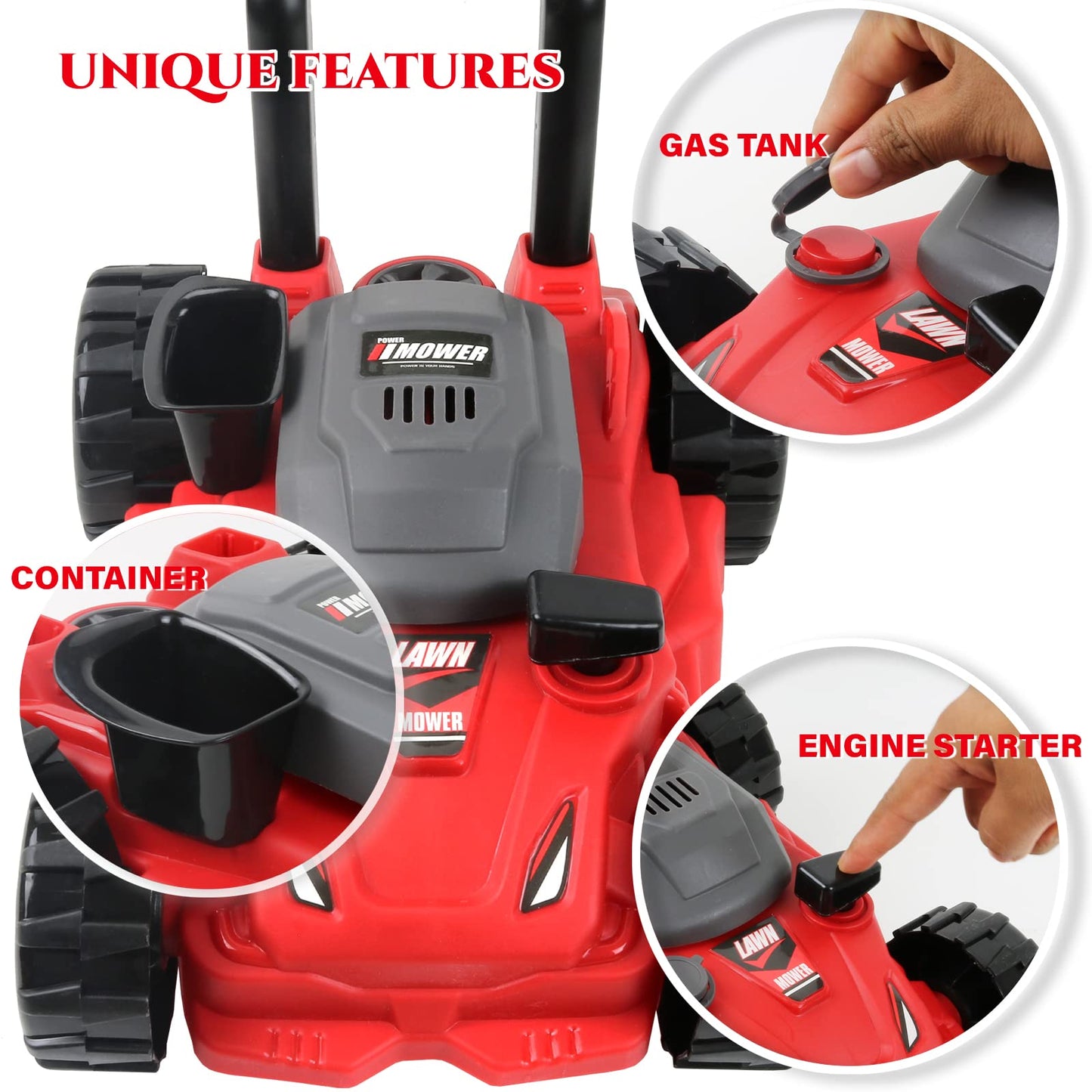 TeganPlay Kids Toy Lawn Mower Toddler Landscaping Gardening Tools and Equipment Includes Mask Safety Goggles and Earmuffs