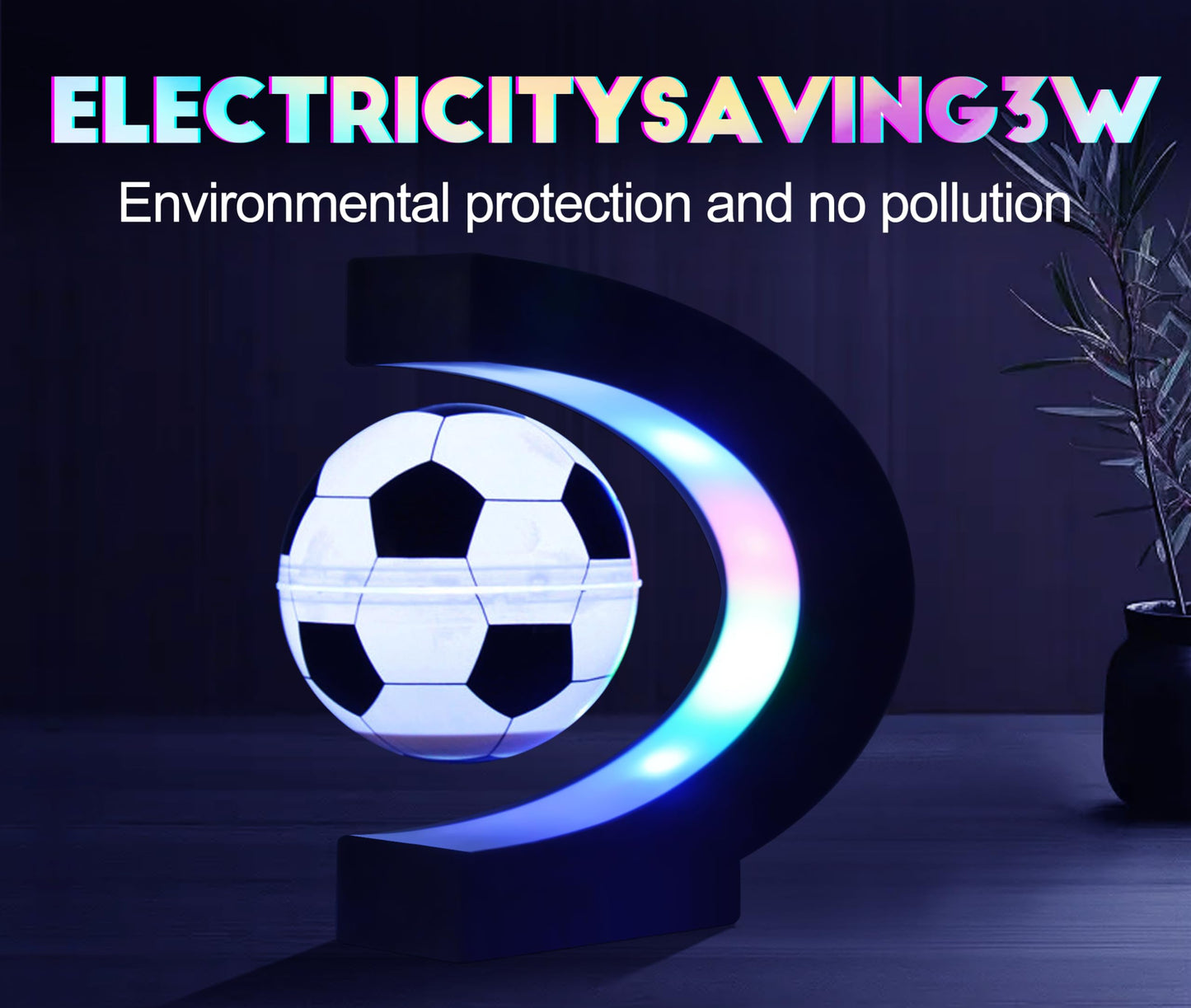 Magnetic Levitation Soccer Ball, Levitating Ball with C Shaped Shelf, Levitating Display Soccer with LED Lights for Men's Gift, Cool Decor (US Plug)