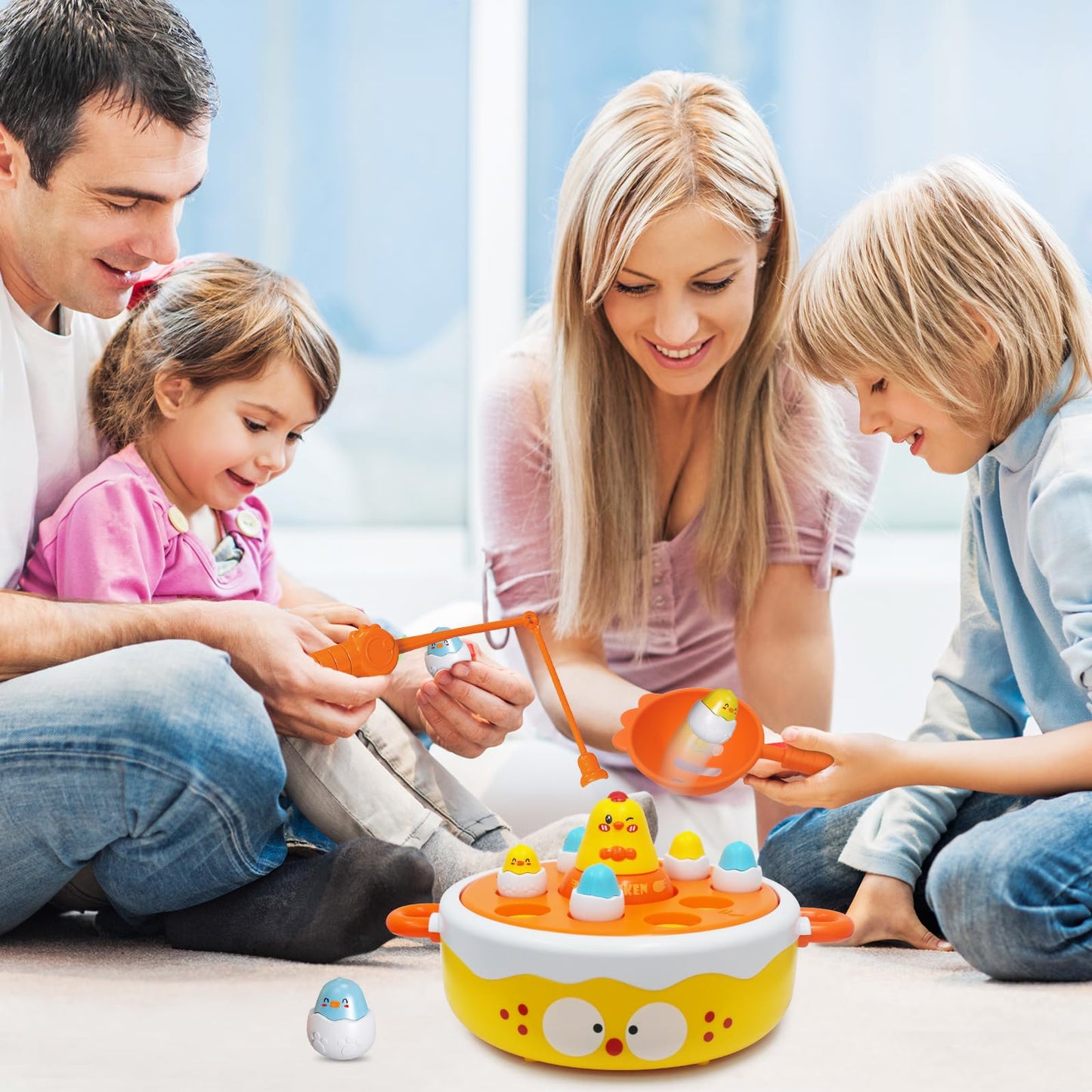 FortiTrust 4 in 1 Toys for Ages 5-7, Bounce and Catch Chicken Games, Rotating Board Games for Kids 4-6, Fishing Game Magnetic,Toddler Toys Bowling, Family Games for Kids and Adults