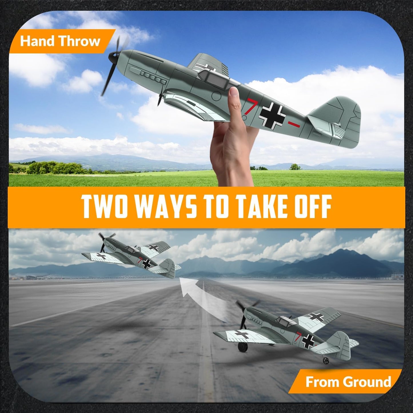 volantexrc RC Plane 3 Channel Remote Control Airplane Fighter Toys, 2.4GHz 6-axis Gyro Stabilizer RTF Glider Aircraft Plane, Easy to Fly for Adults Beginners (BF109)