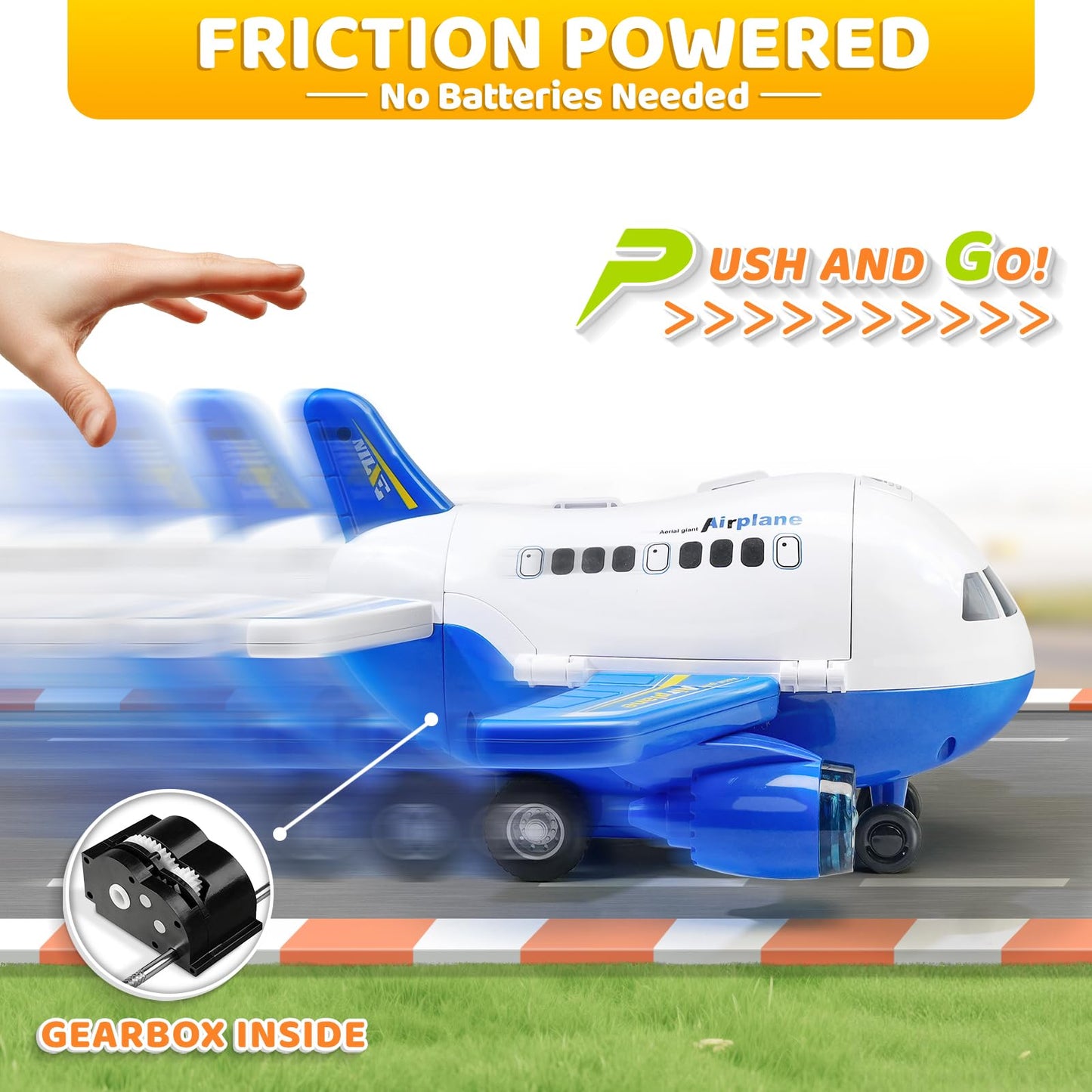 Beestech Airplane Toys with Runway and Car, Friction Powered Launcher Plane Toys for Boys Girls Kids Toddlers 3 4 5 6 Year Olds, Birthday Gifts (Blue)