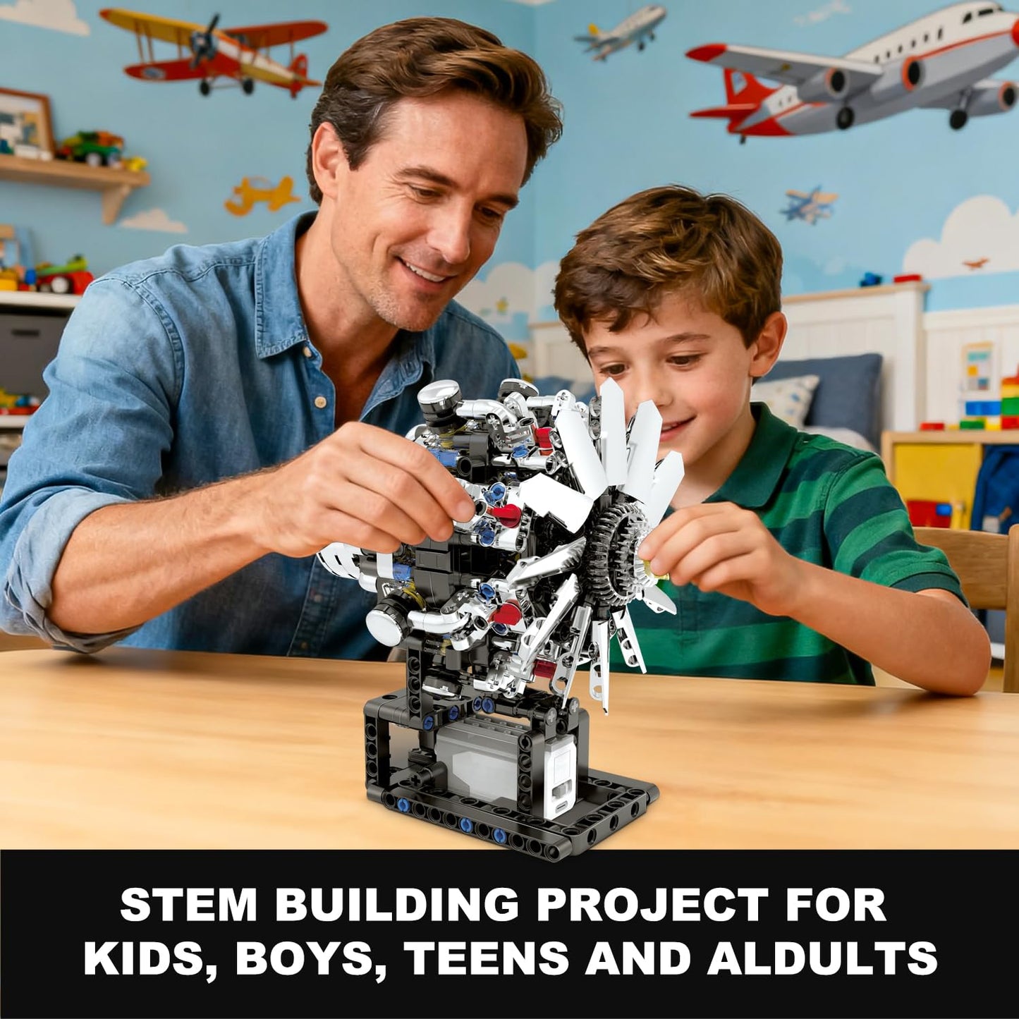 Turbojet Engine Building Set, Aircraft Engine Model kit that Run, Build Your Own Mini Aircraft Model Engine Kit with Motor, STEM Mechanical Physical Science Educational Toys for Kids Adults (558 PCS)