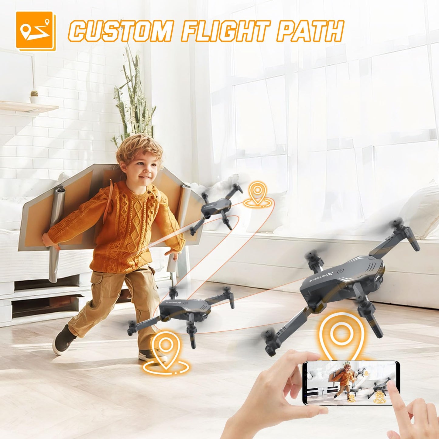 Foldable Drones for Kids Beginners - With 1080P HD Camera, FPV Remote Control Quadcopter, One Key Start/Land, Altitude Hold, 2 Batteries RC Helicopter Toys Gifts for Boys (Raven)