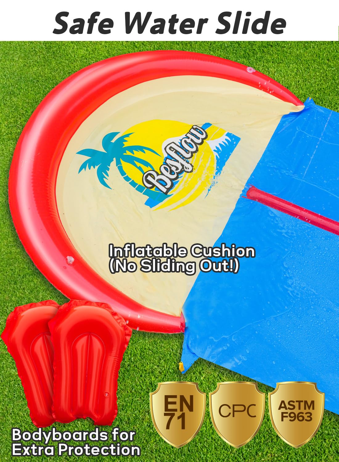Slip and Water Slide for Kids and Adults Extra Long Lawn Water Slides Backyard Heavy Duty with Two Inflatable Bodyboards and Double Lane Water Toys Summer
